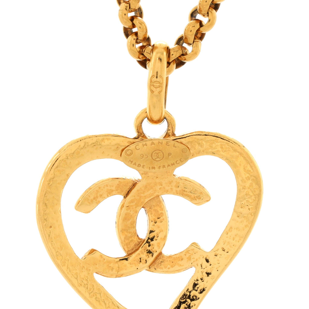 Vintage CC Heart Pendant Long Necklace Metal