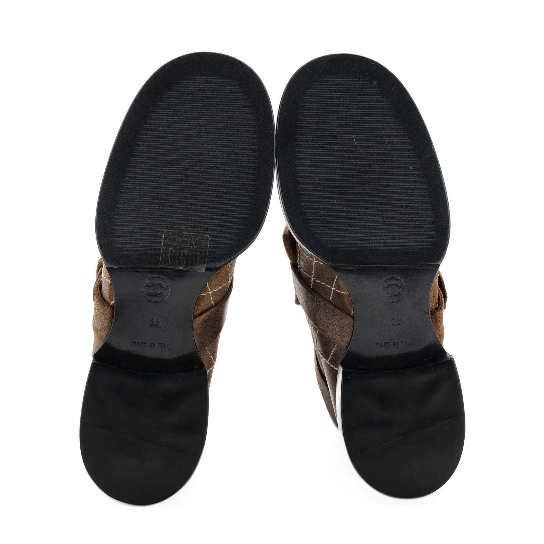 Women's CC Buckle Combat Boots Stitched Suede