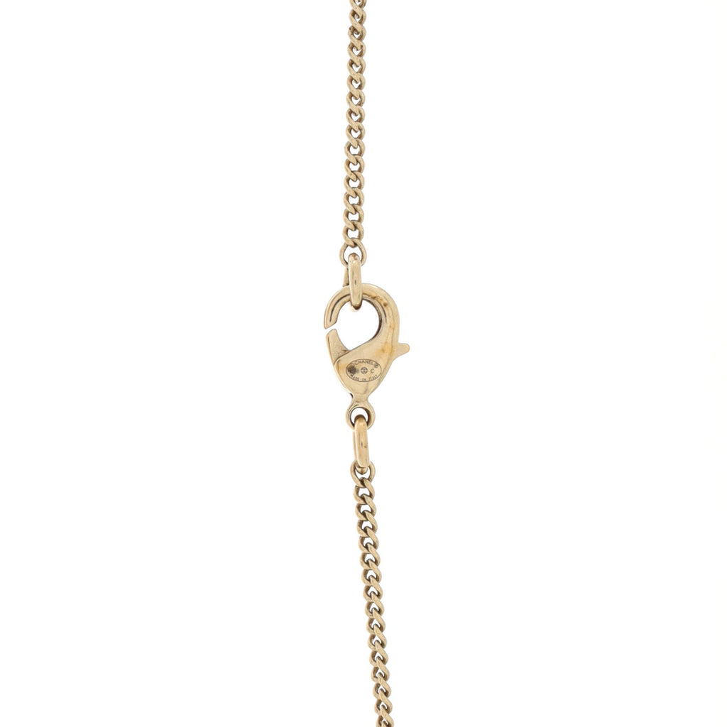CC Quilted Baguette Pendant Necklace Metal with Crystals