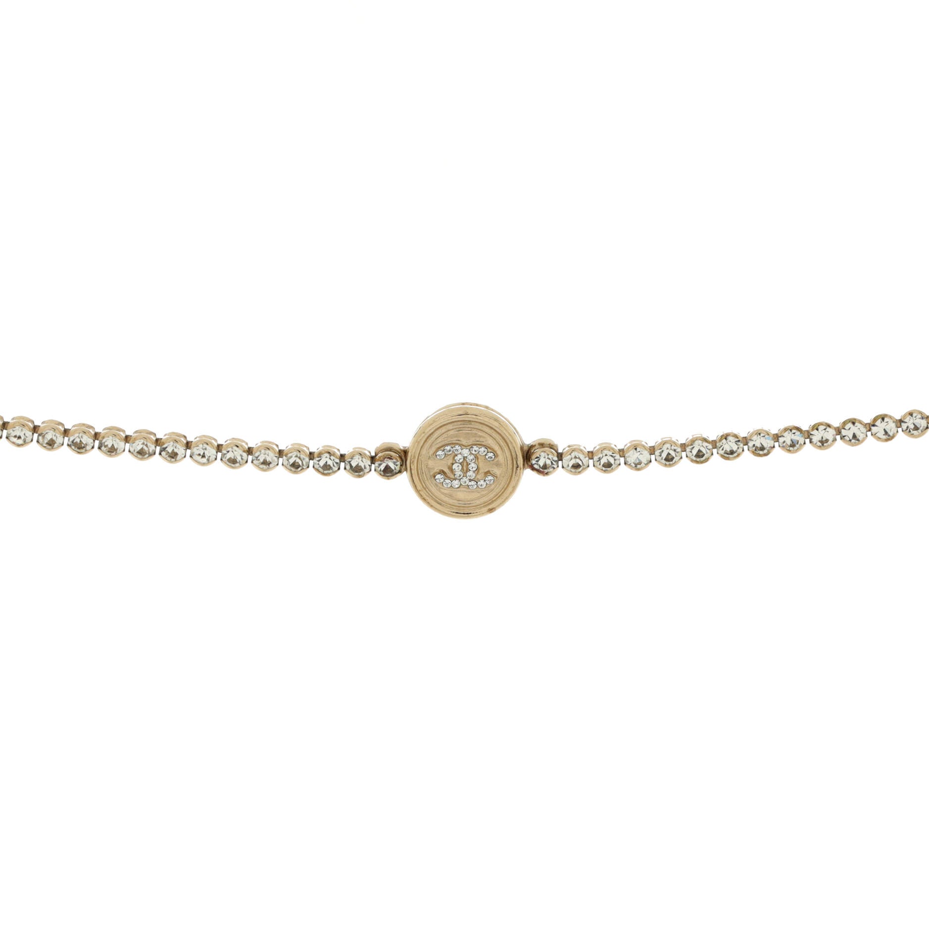 CC Round Button Choker Necklace Metal with Crystals