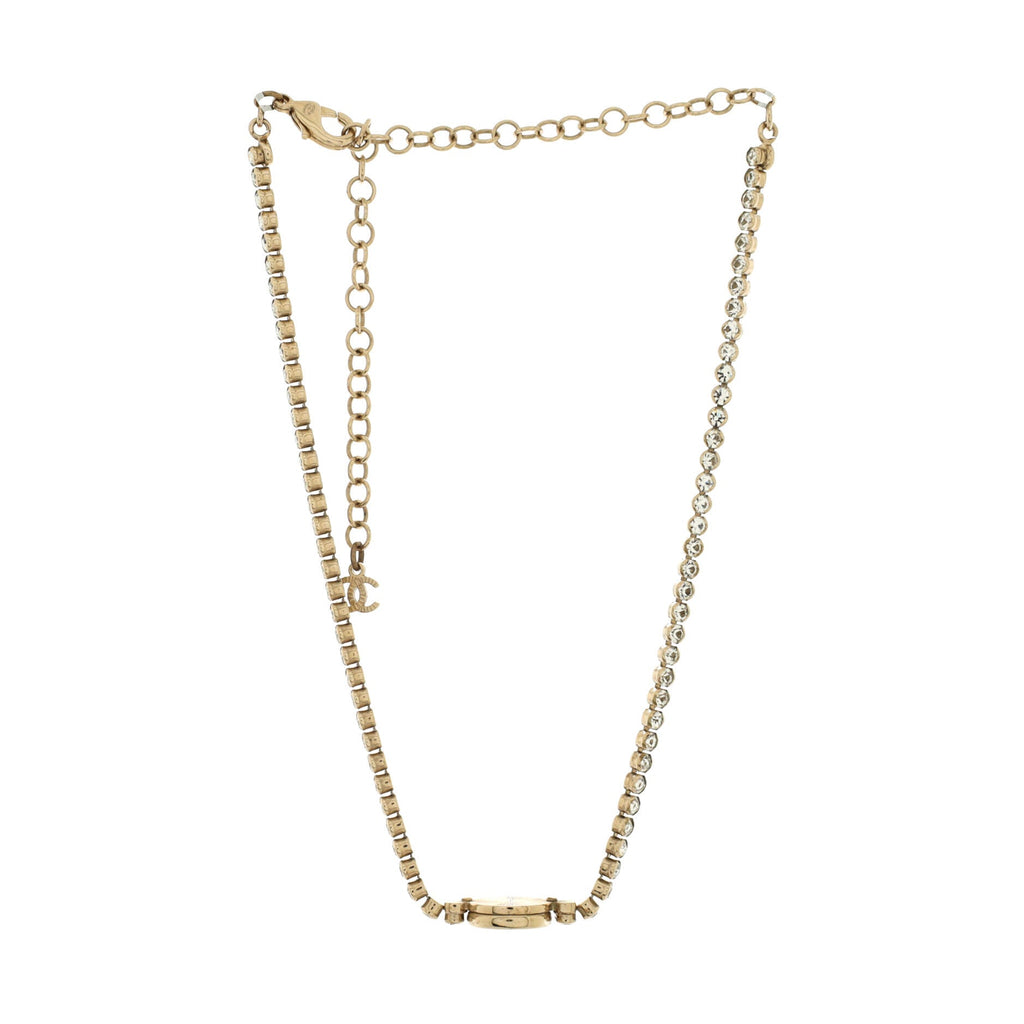CC Round Button Choker Necklace Metal with Crystals
