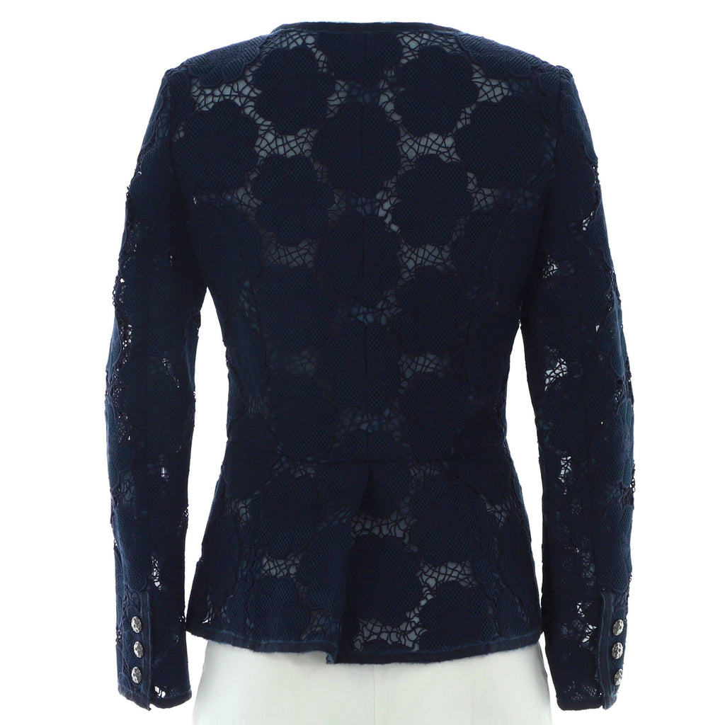 Women's Embroidered Camellia Four Pocket Jacket Polyester and Cotton Blend
