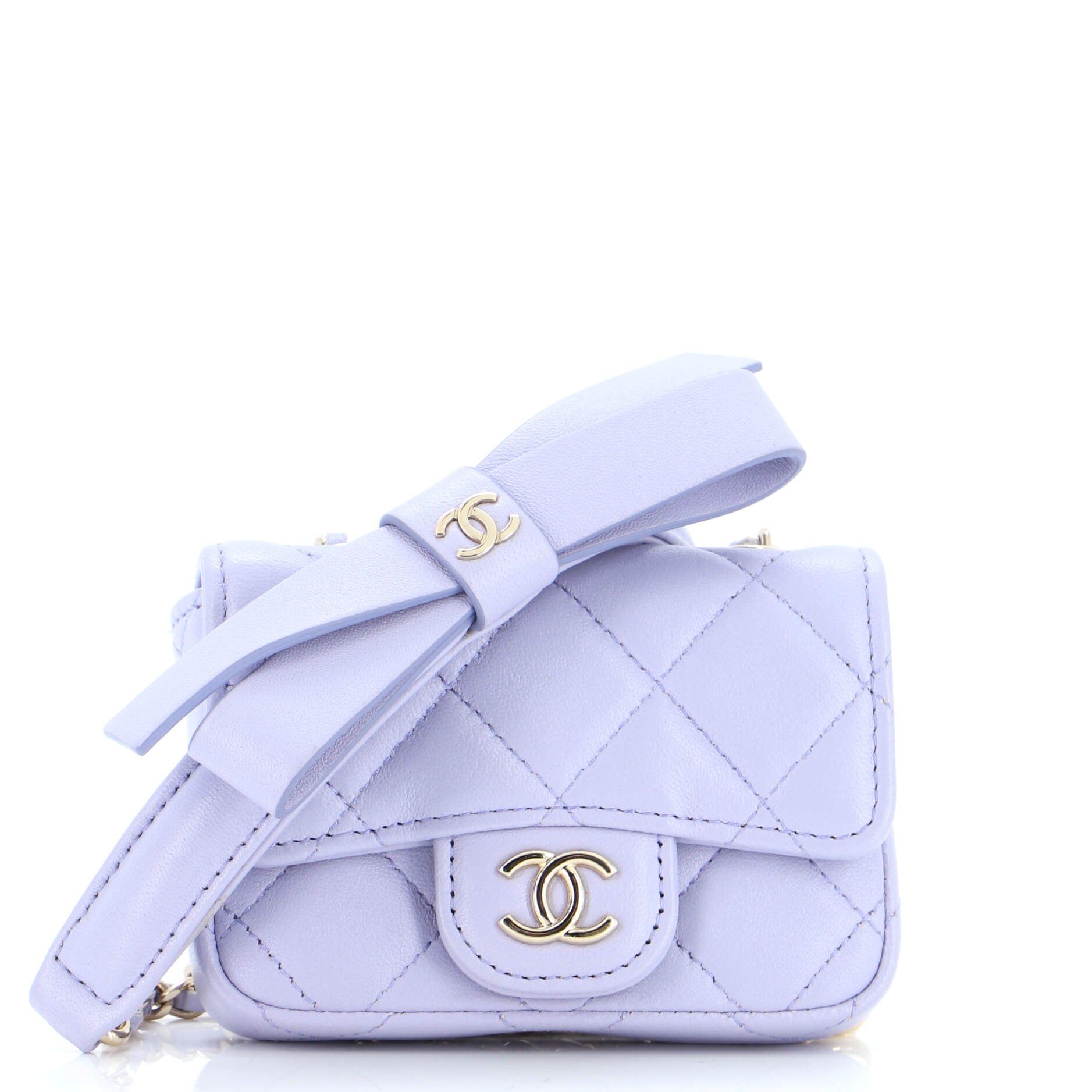 Bow Strap Classic Flap Clutch with Chain Quilted Lambskin Mini