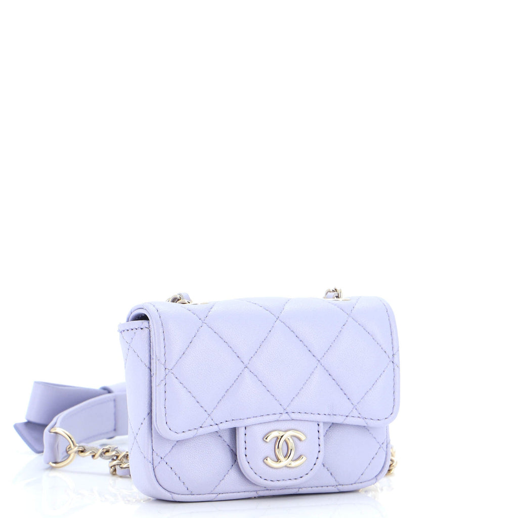 Bow Strap Classic Flap Clutch with Chain Quilted Lambskin Mini