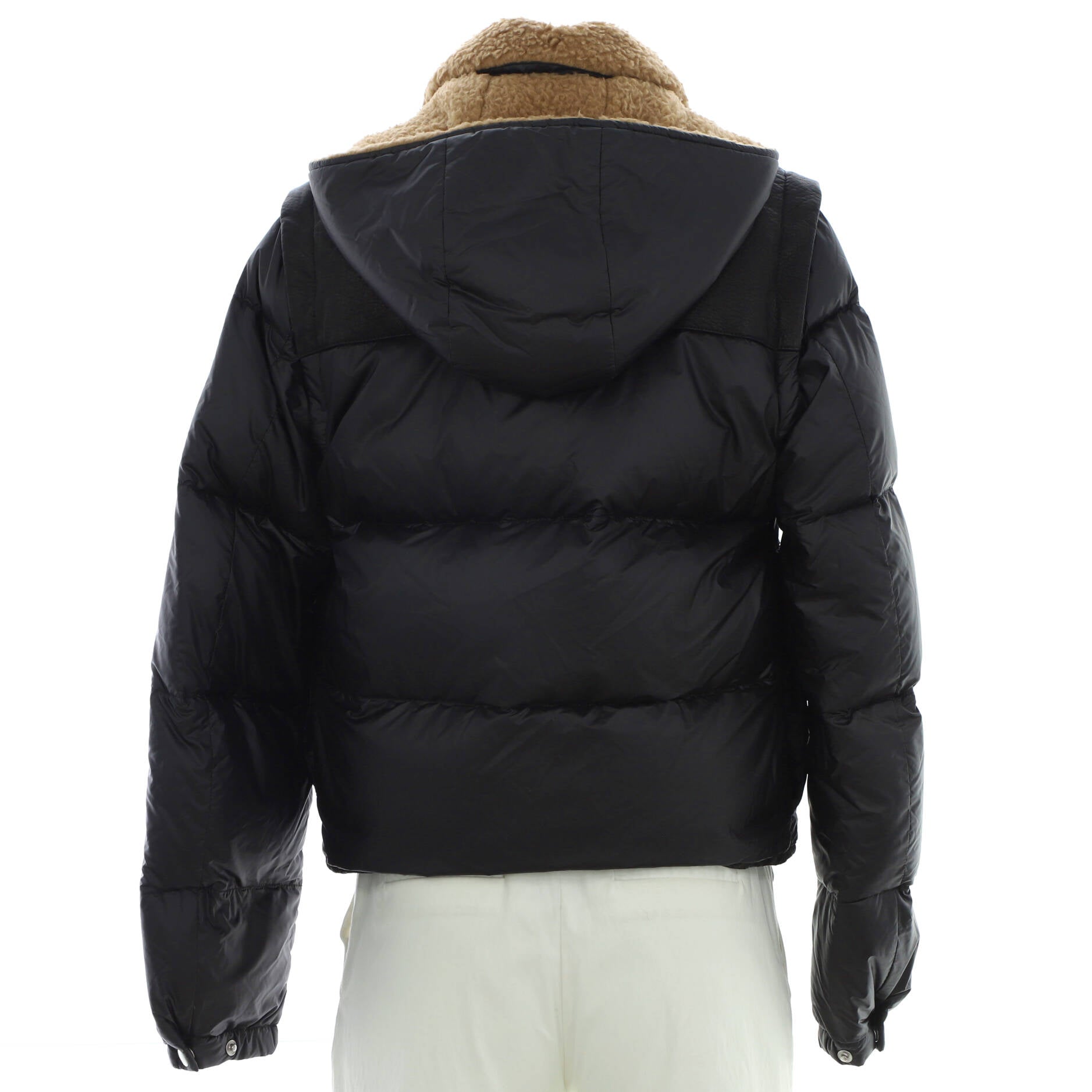 Men's Convertible Puffer Vest Jacket Quilted Nylon with Leather and Shearling with Down