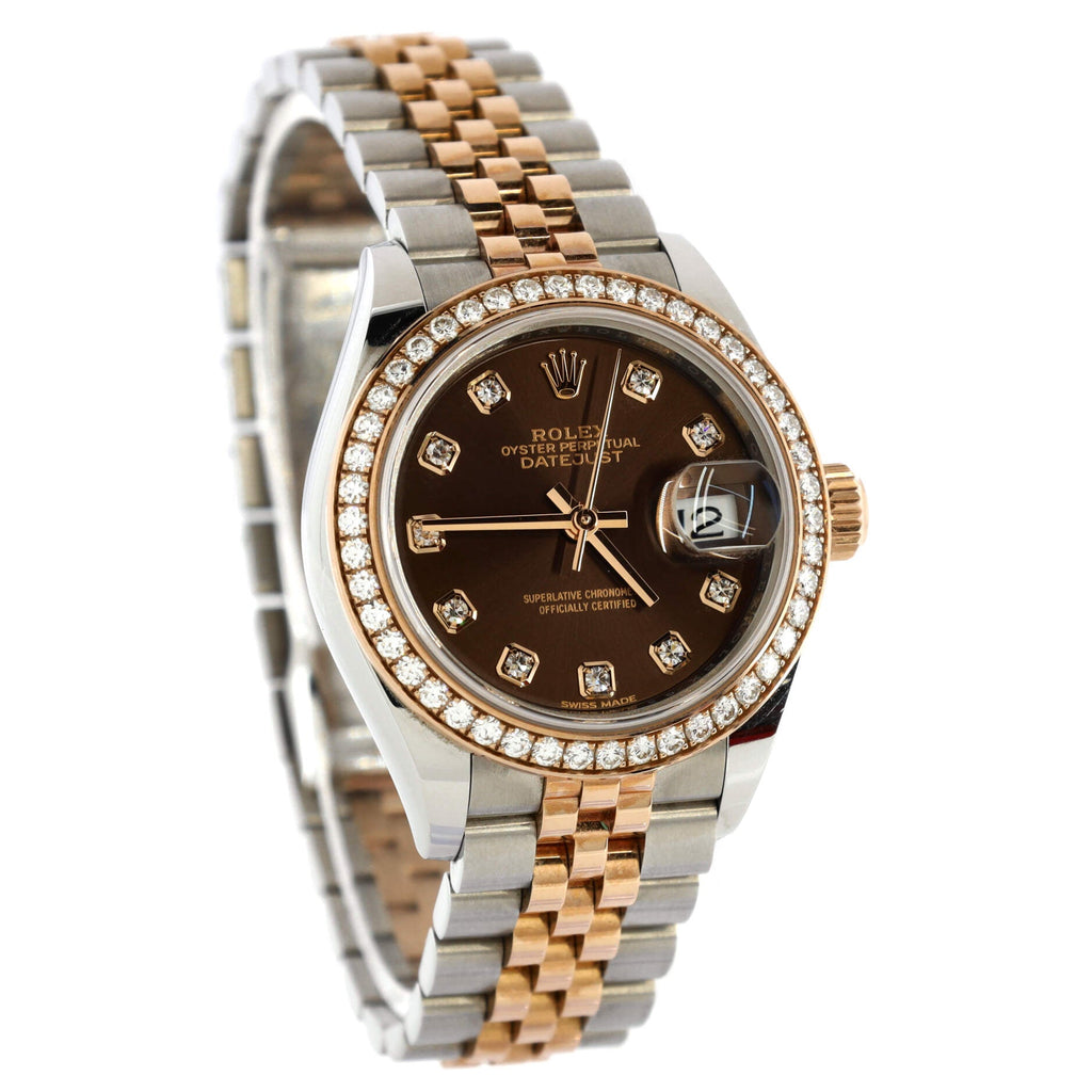 Oyster Perpetual Datejust Automatic Watch Stainless Steel and Rose Gold with Diamond Bezel and Markers 28