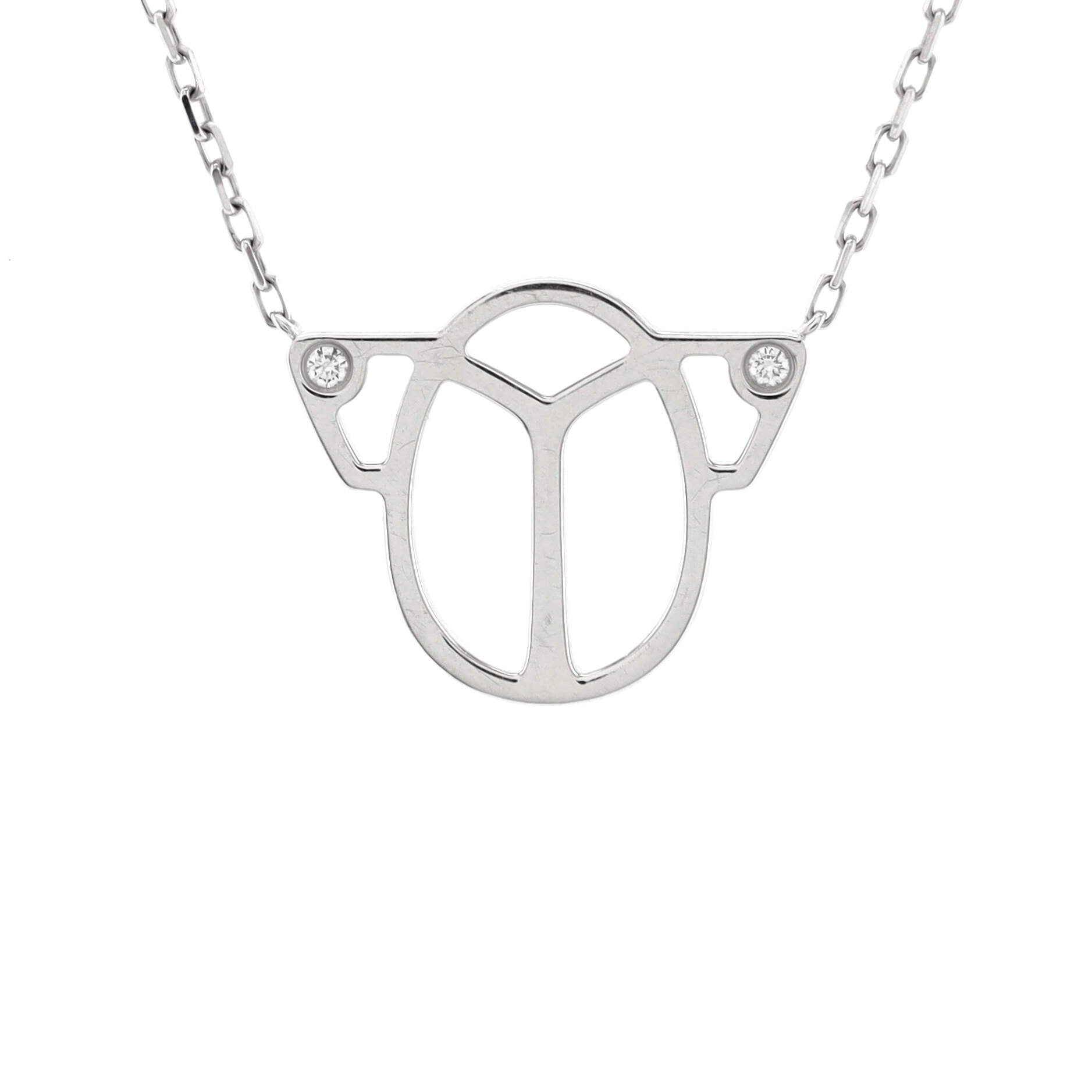 Scarab Pendant Necklace 18K White Gold with 2 Diamonds