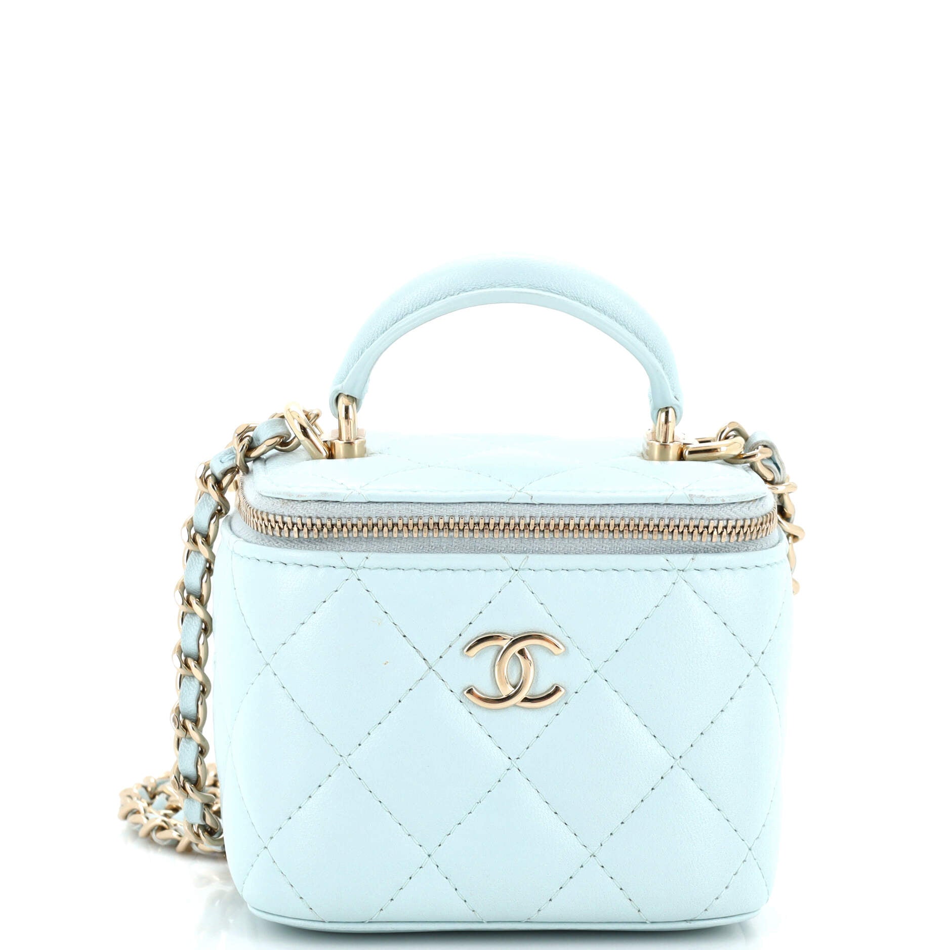 Classic Top Handle Vanity Case with Chain Quilted Lambskin Mini