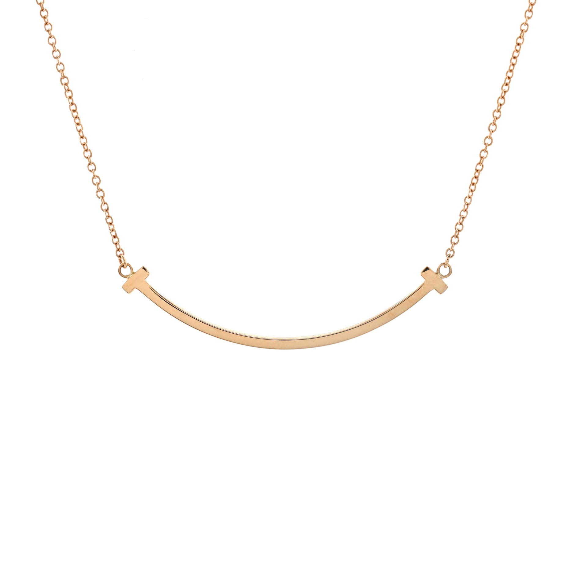 T Smile Pendant Necklace 18K Rose Gold Small