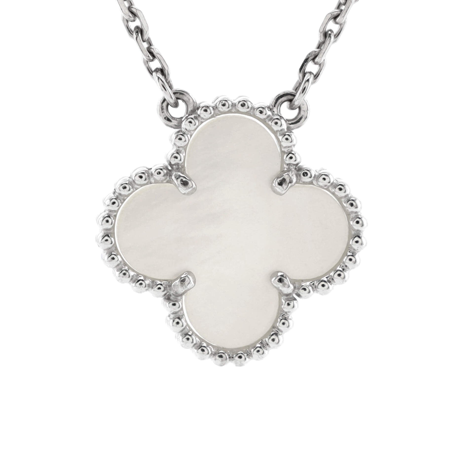 Vintage Alhambra Pendant Necklace 18K White Gold and Mother of Pearl