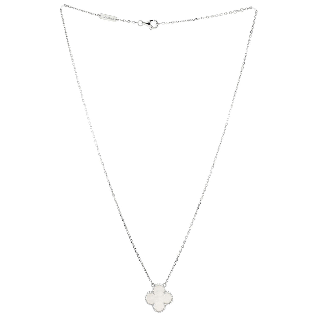 Vintage Alhambra Pendant Necklace 18K White Gold and Mother of Pearl