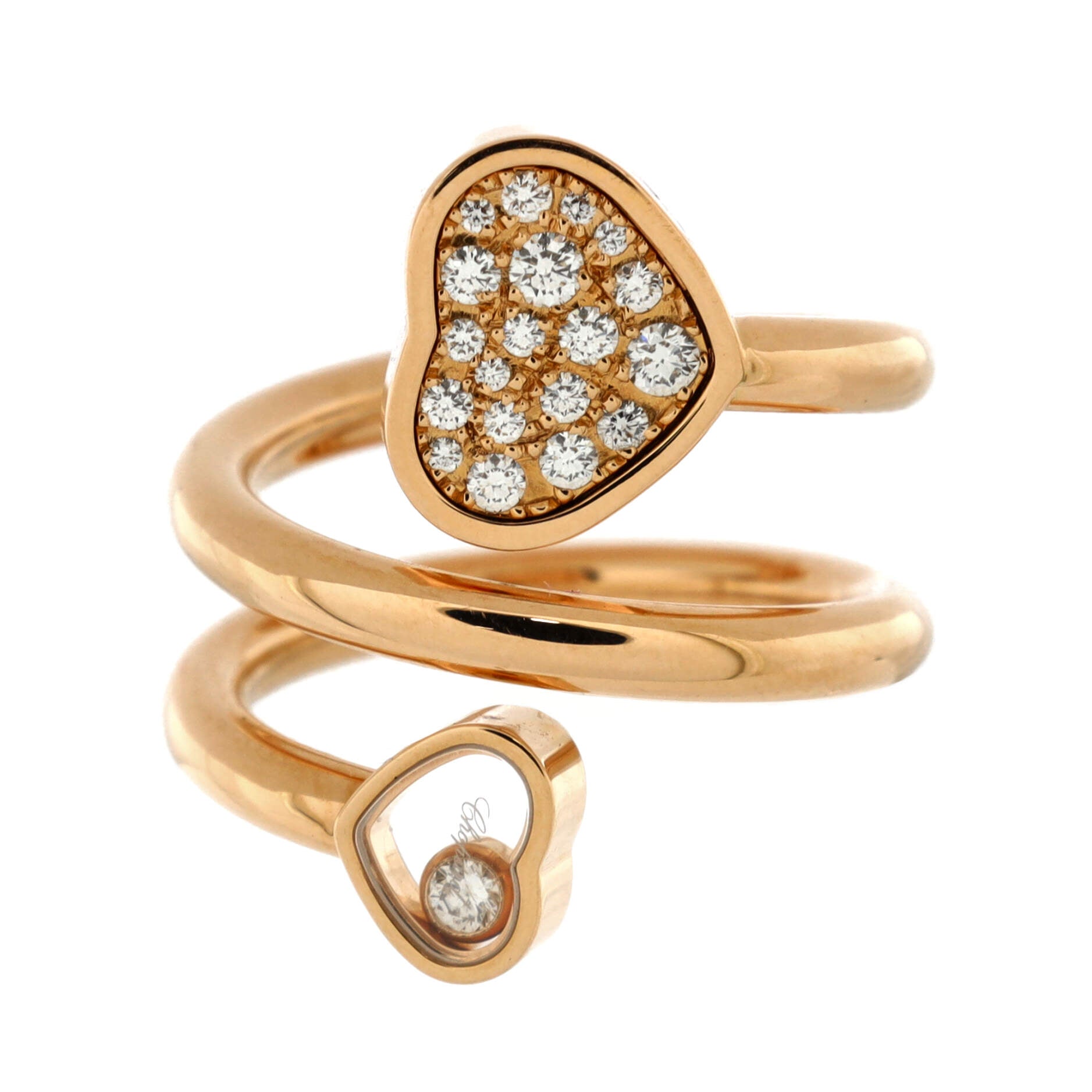 Happy Hearts Twist Ring 18K Rose Gold and Diamonds with 1 Floating Diamond