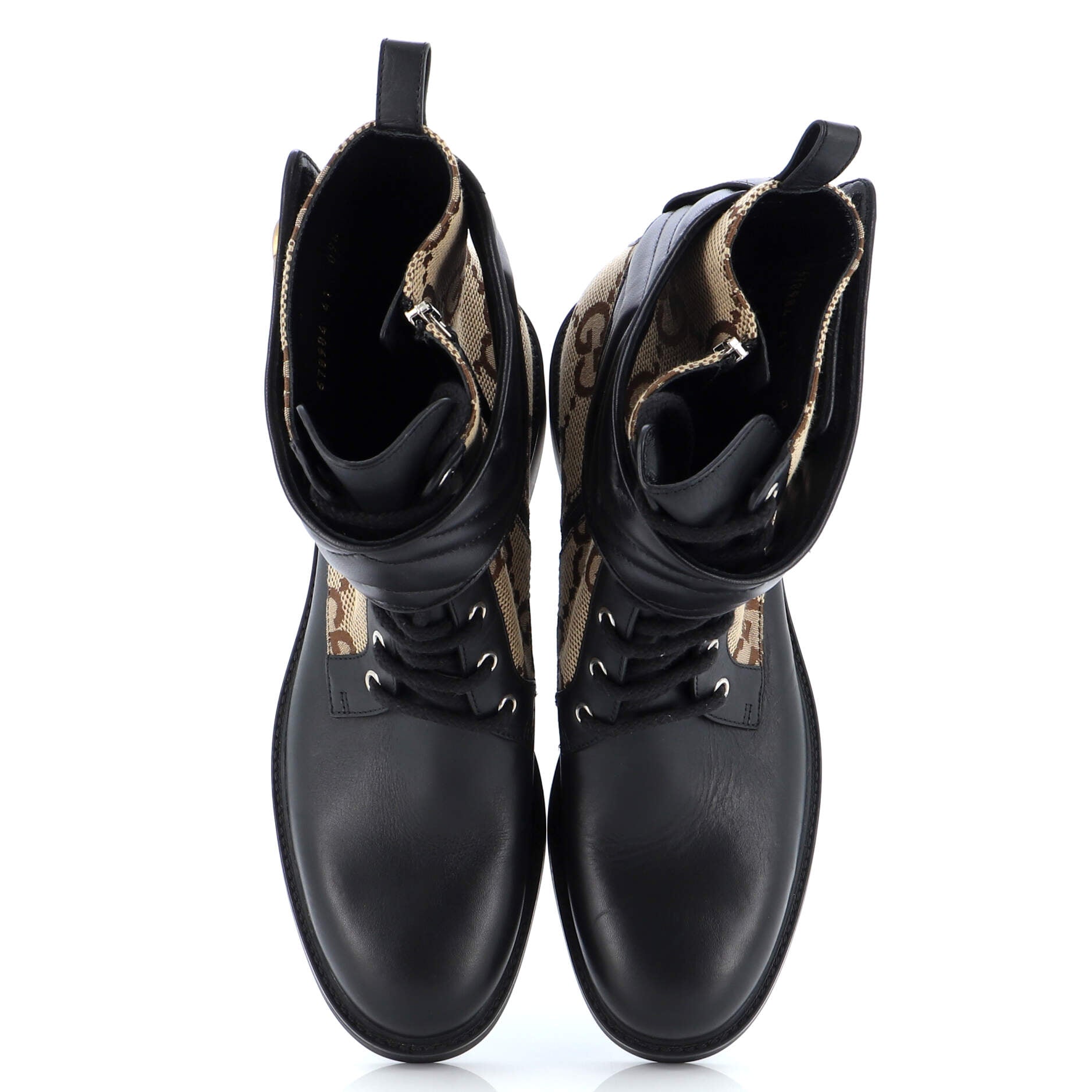 Women's GG Marmont Lace Up Ankle Boots Jumbo GG Canvas and Leather