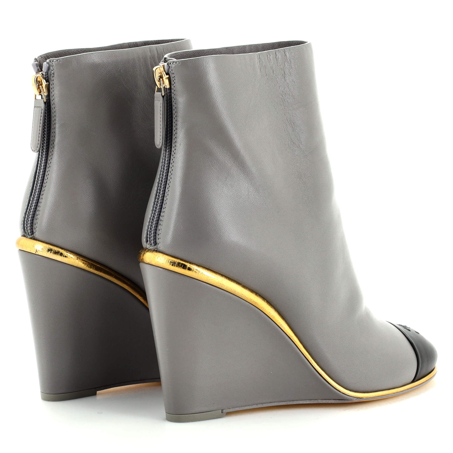 Women's CC Cap Toe Wedge Ankle Boots Leather