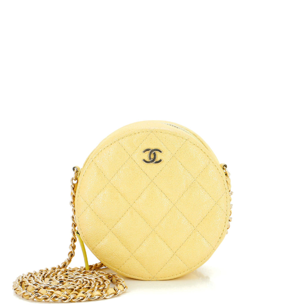 Round Clutch with Chain Quilted Iridescent Caviar Mini