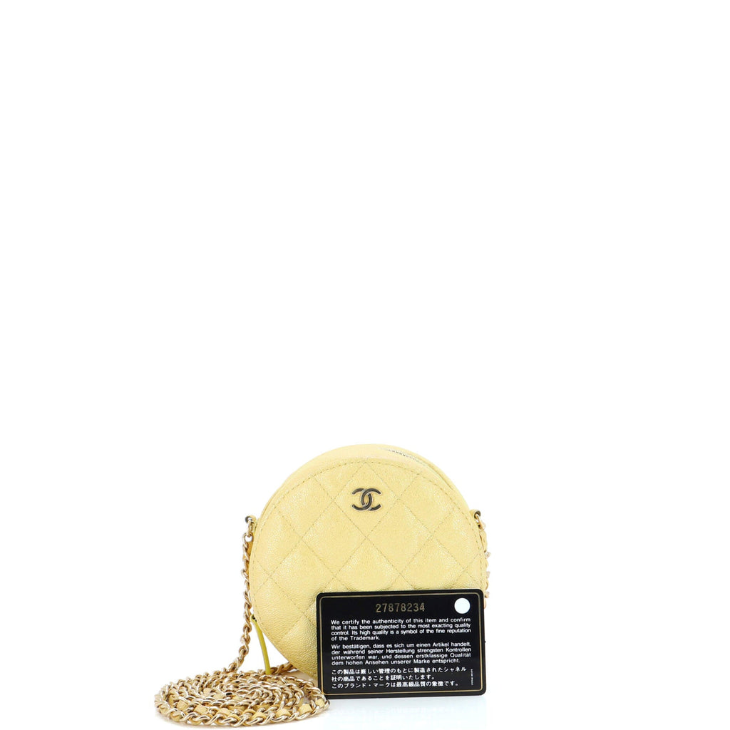 Round Clutch with Chain Quilted Iridescent Caviar Mini