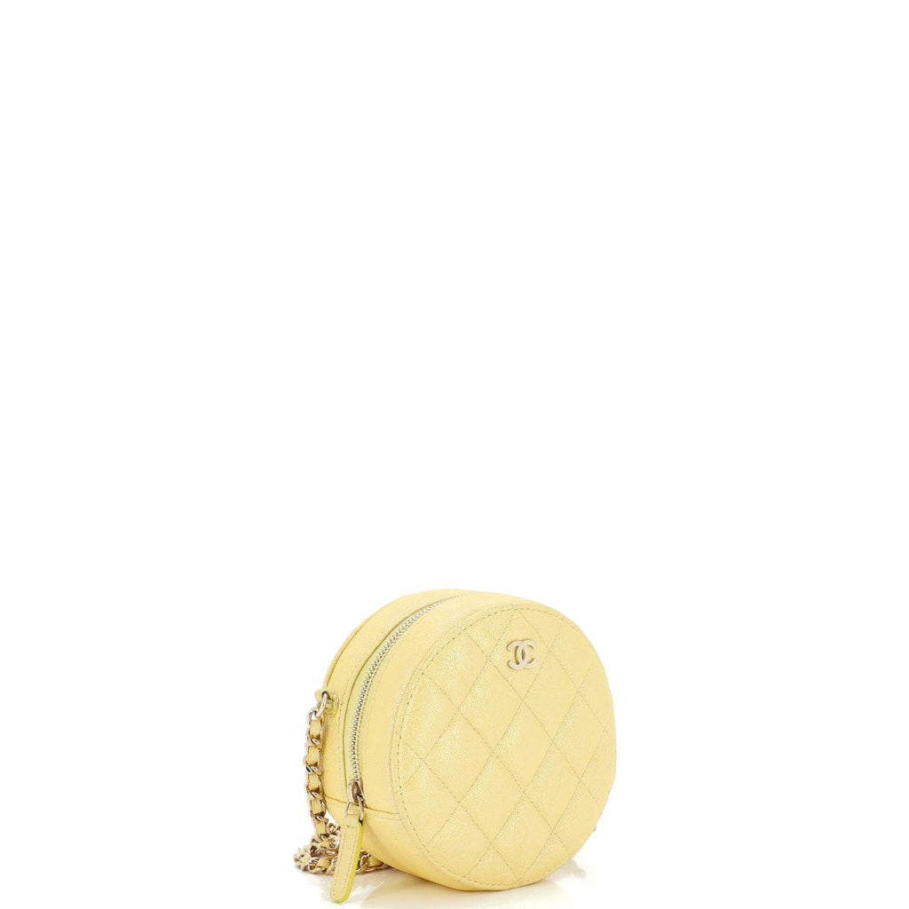 Round Clutch with Chain Quilted Iridescent Caviar Mini