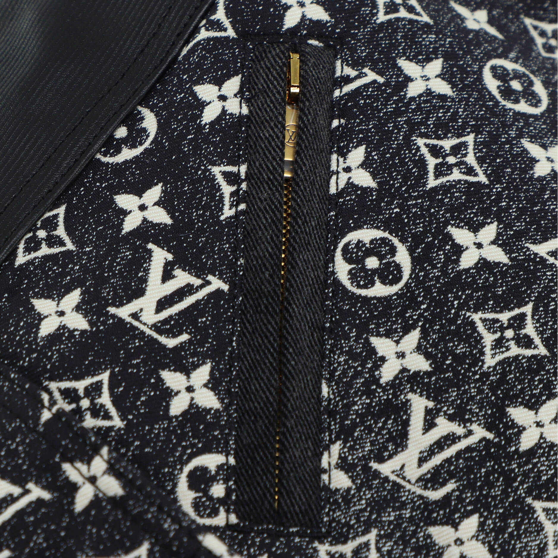 Women's Bomber Jacket Monogram Jacquard Denim with Leather