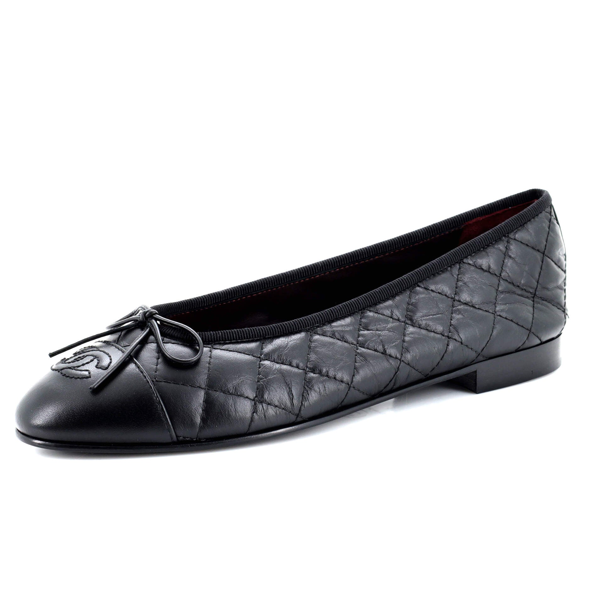 Women's CC Cap Toe Bow Ballerina Flats Quilted Leather