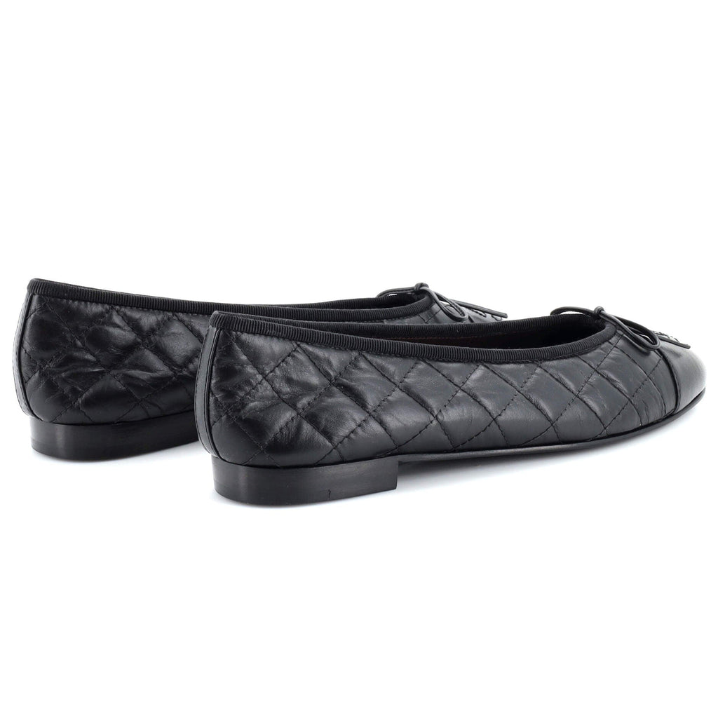 Women's CC Cap Toe Bow Ballerina Flats Quilted Leather