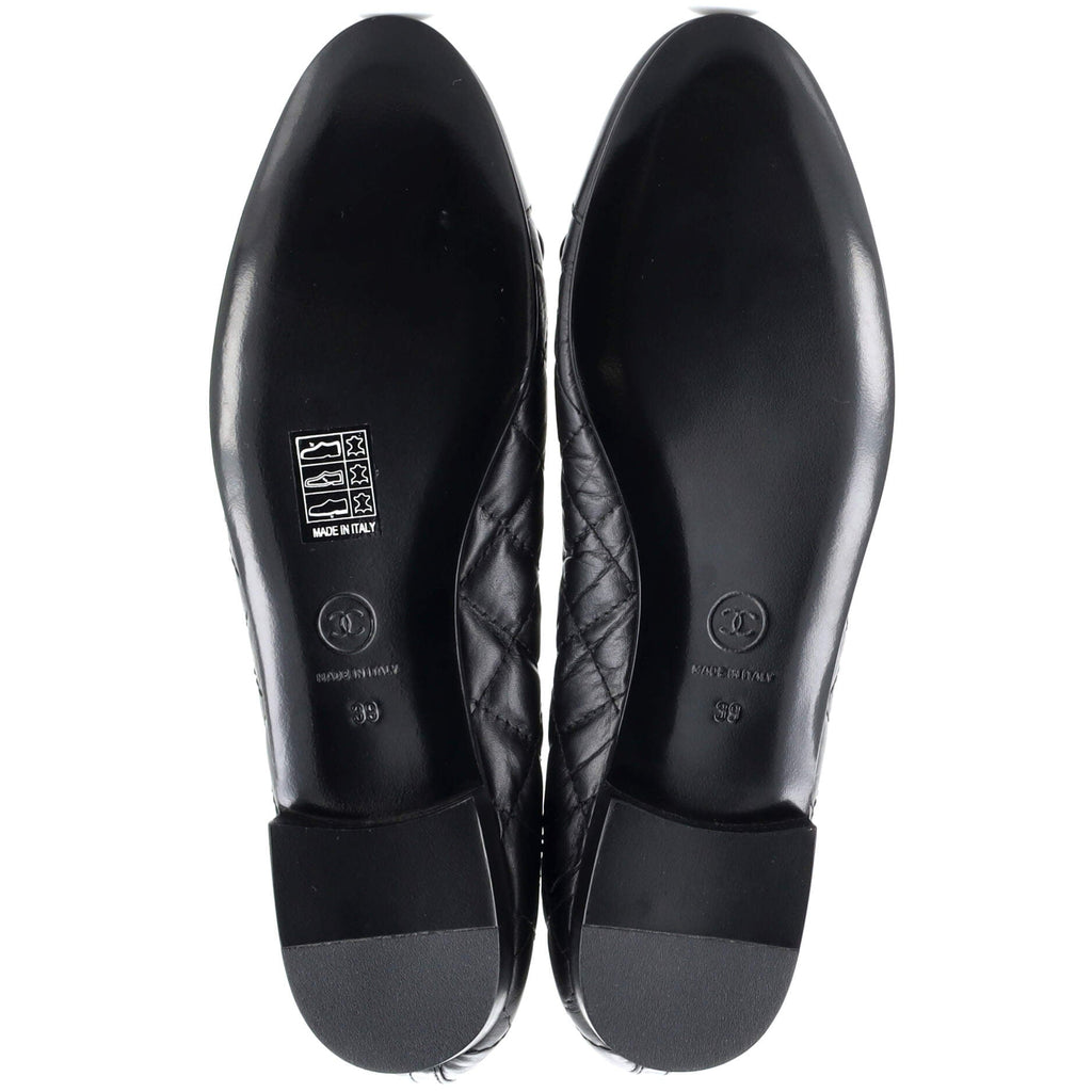 Women's CC Cap Toe Bow Ballerina Flats Quilted Leather