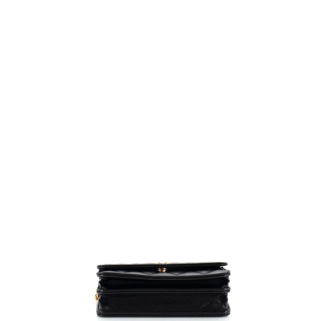 Resin Pearl Chain Flap Bag Quilted Lambskin Mini