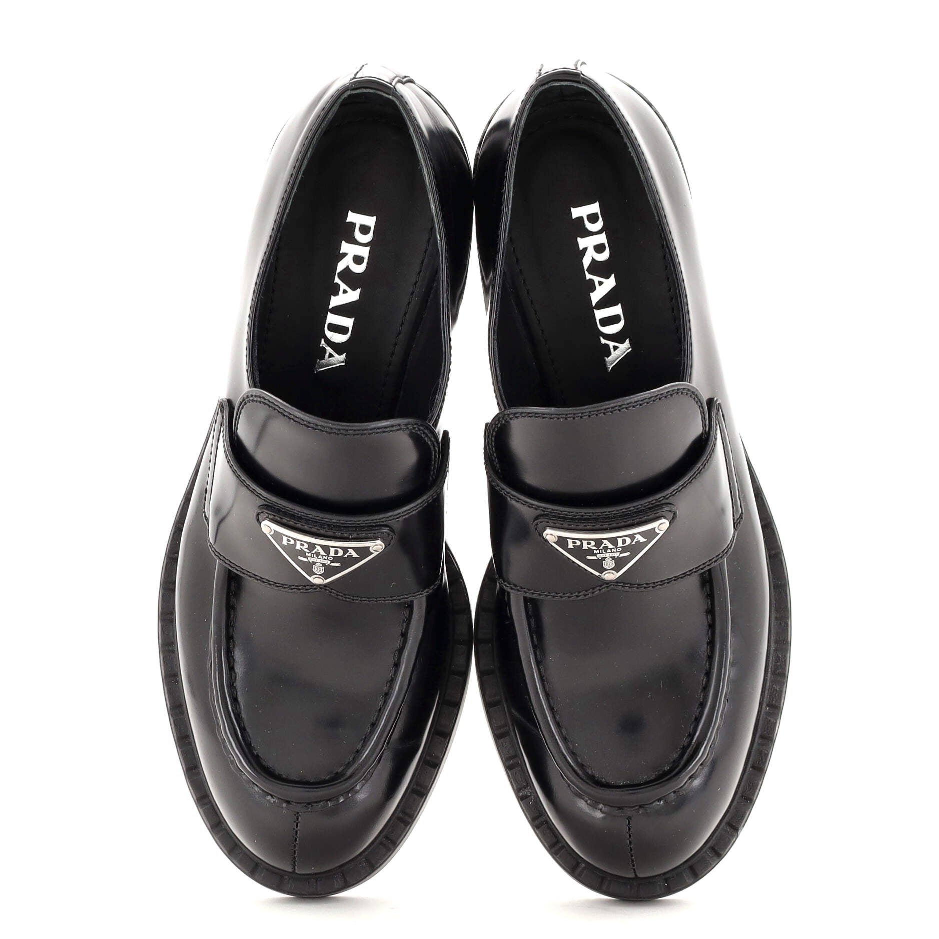 Women's Triangle Logo Loafers Spazzolato Leather