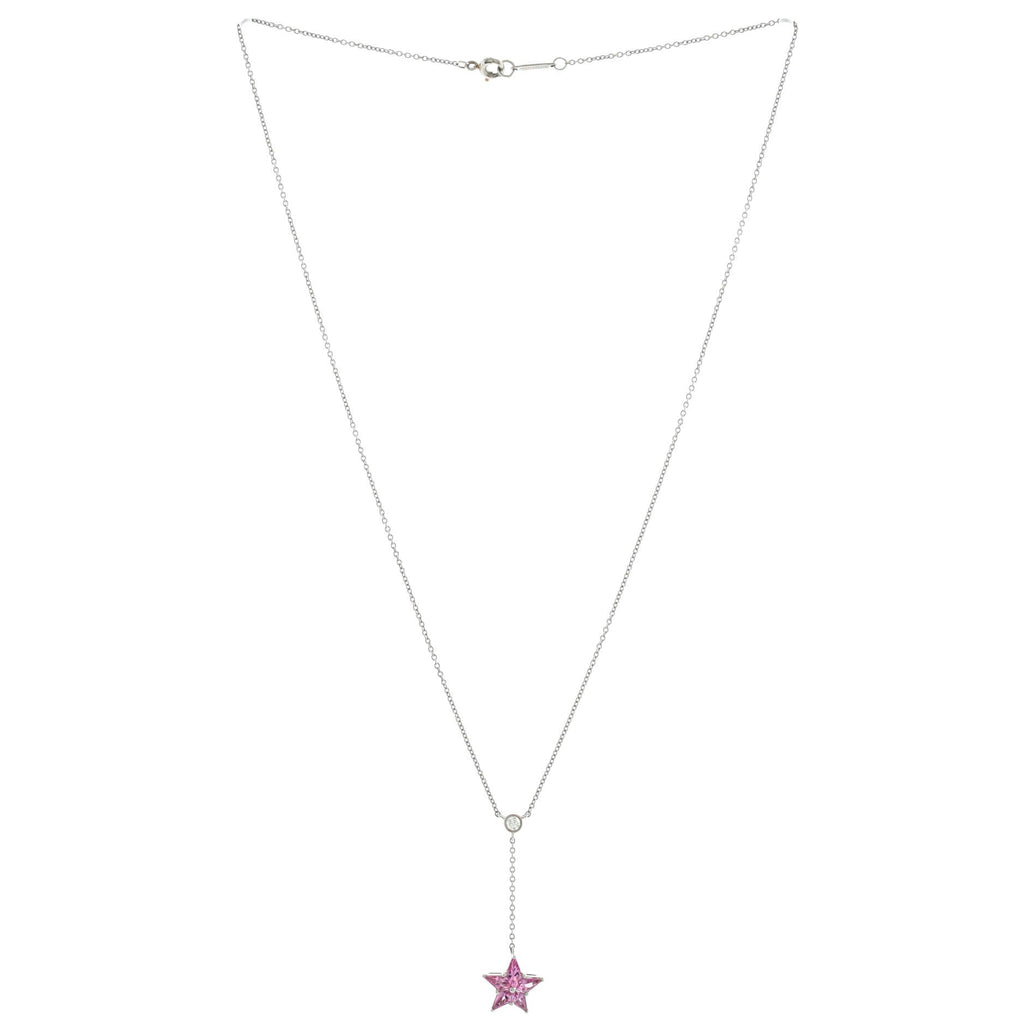 Star Drop Pendant Necklace Platinum with Pink Sapphire and Diamonds