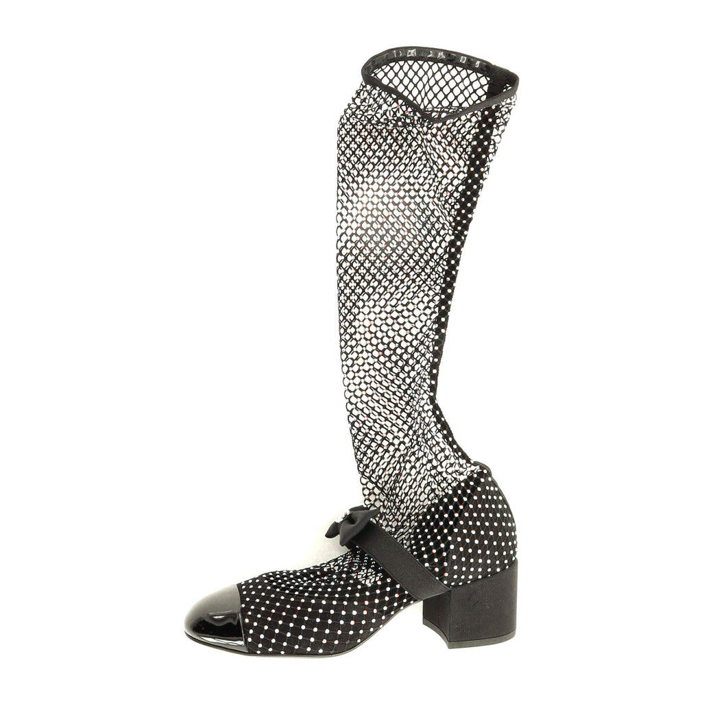 Women's Bow Cap Toe Mary Jane Boots Crystal Embellished Mesh