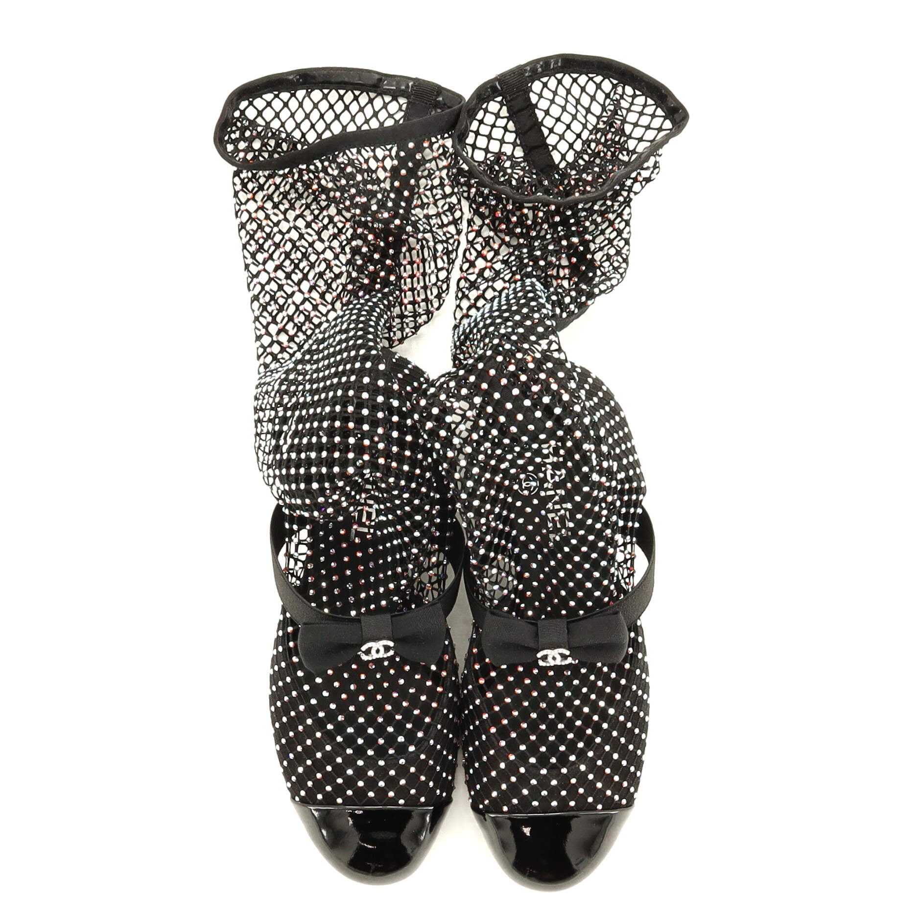 Women's Bow Cap Toe Mary Jane Boots Crystal Embellished Mesh