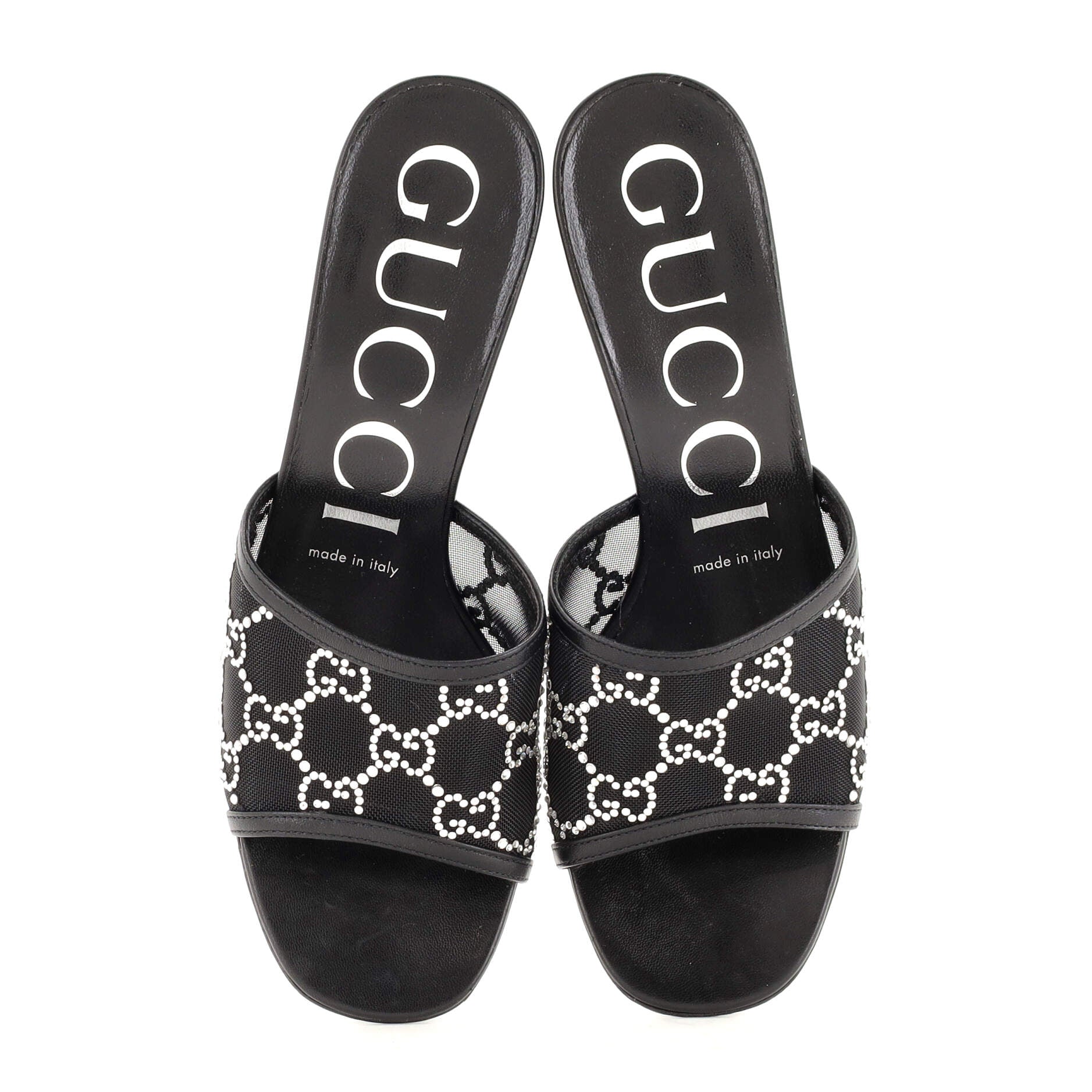 Women's Heeled Mule Sandals Crystal GG Embellished Mesh