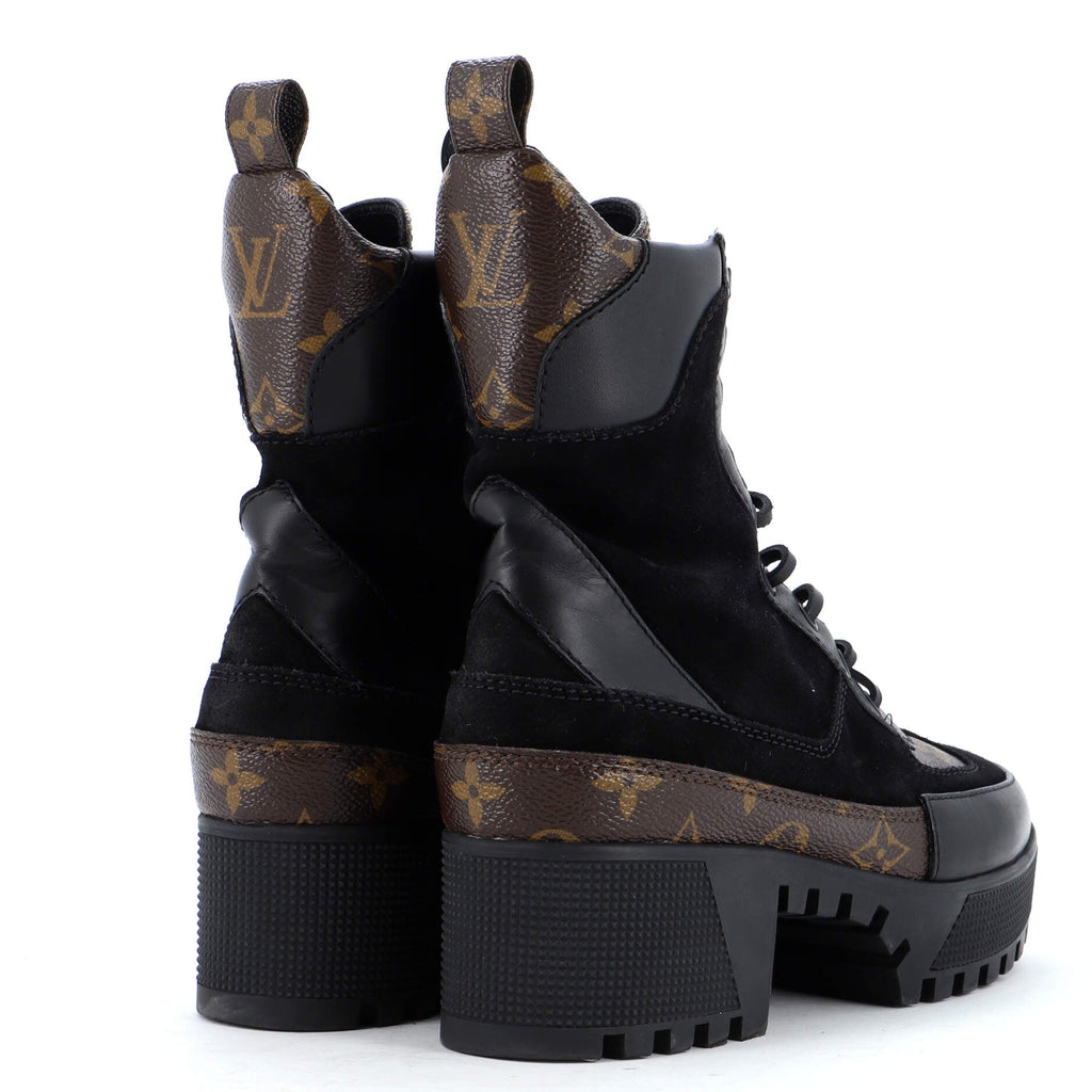 Women's Laureate Platform Desert Boots Suede with Monogram Canvas