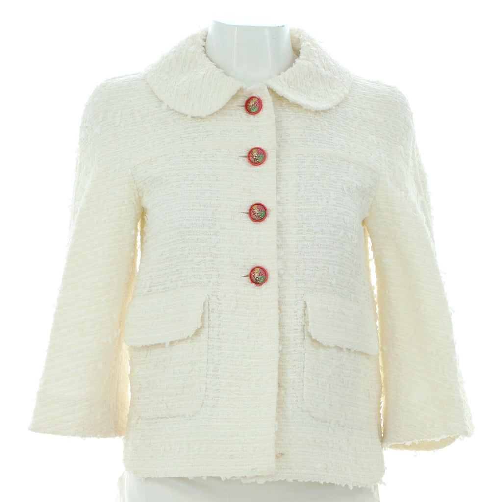 Women's Round Collar Button Up Jacket Tweed