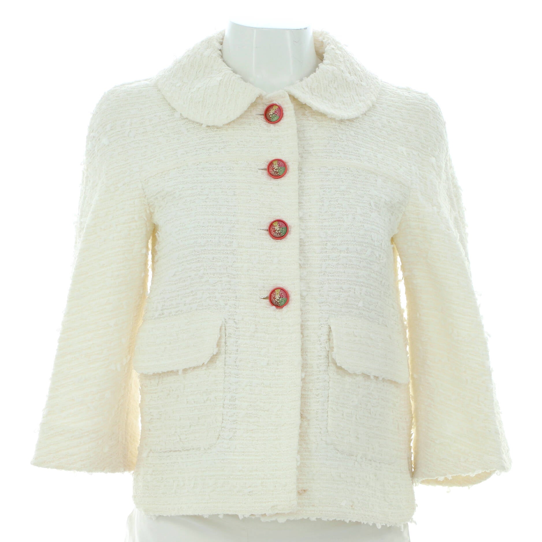 Women's Round Collar Button Up Jacket Tweed