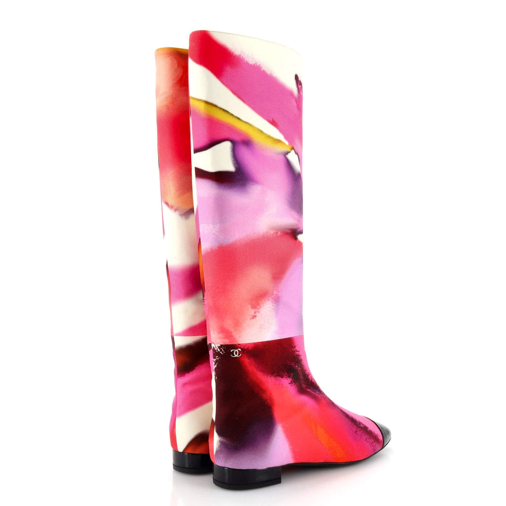 Women's Happy Hippie CC Cap Toe Knee High Boots Tie-Dyed Canvas and Patent
