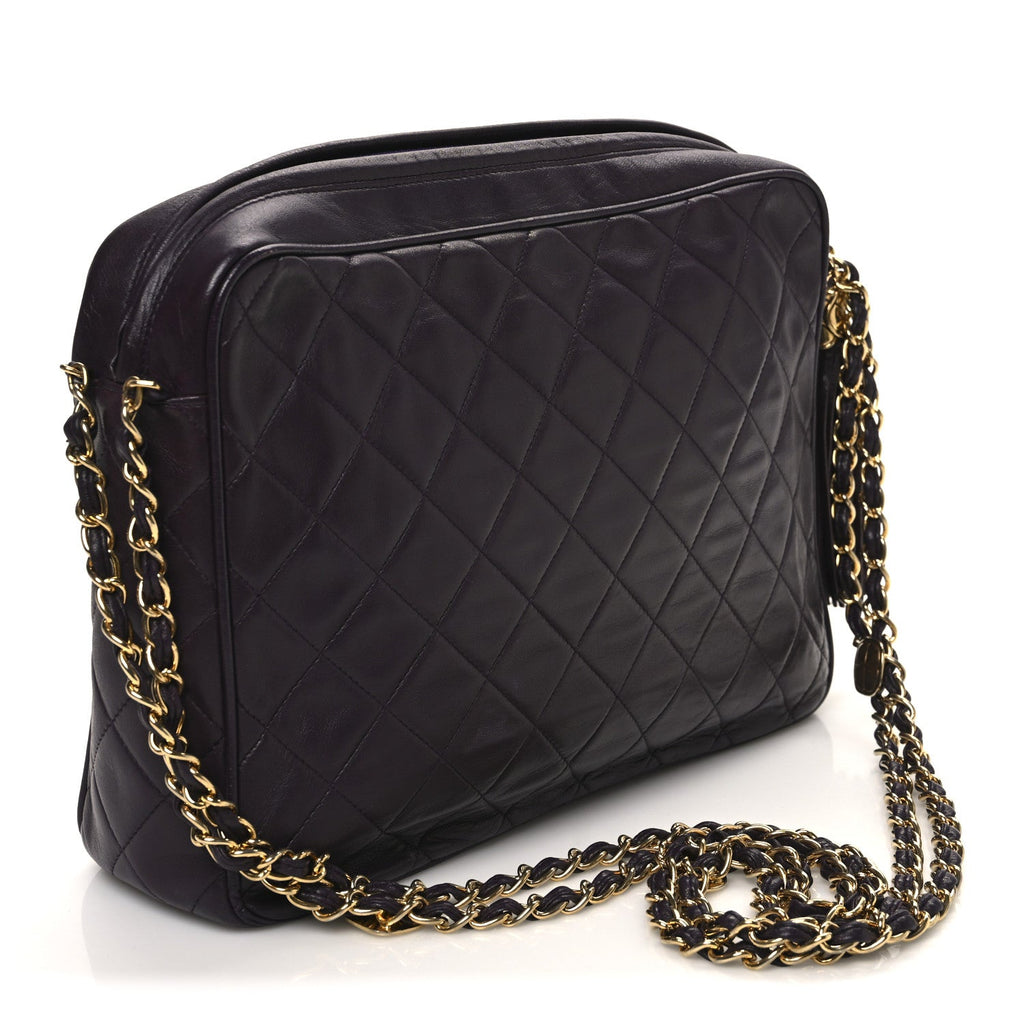 Lambskin Quilted Tassel Flap Camera Case Purple
