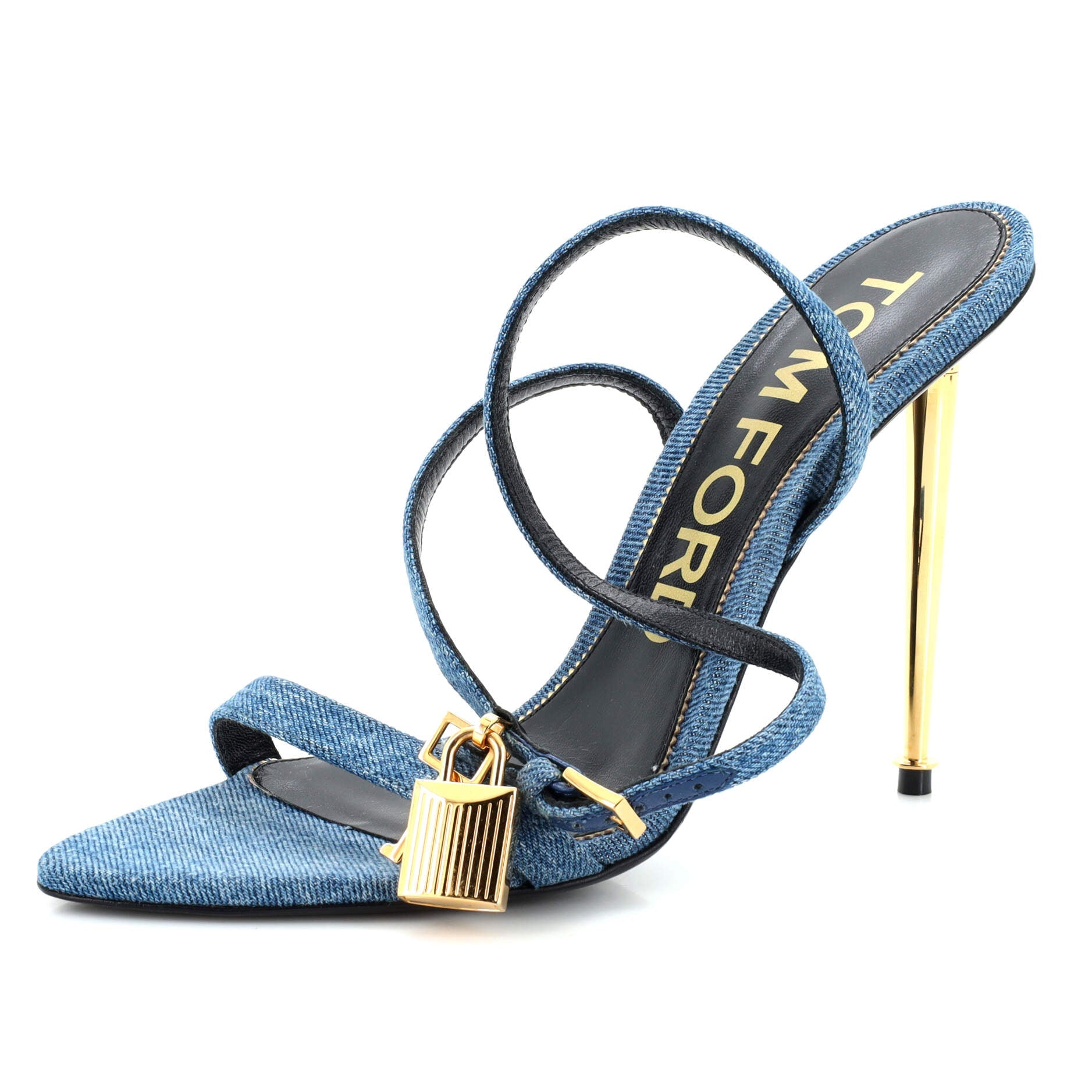 Women's Padlock Pointy Naked Heeled Sandals Denim 105