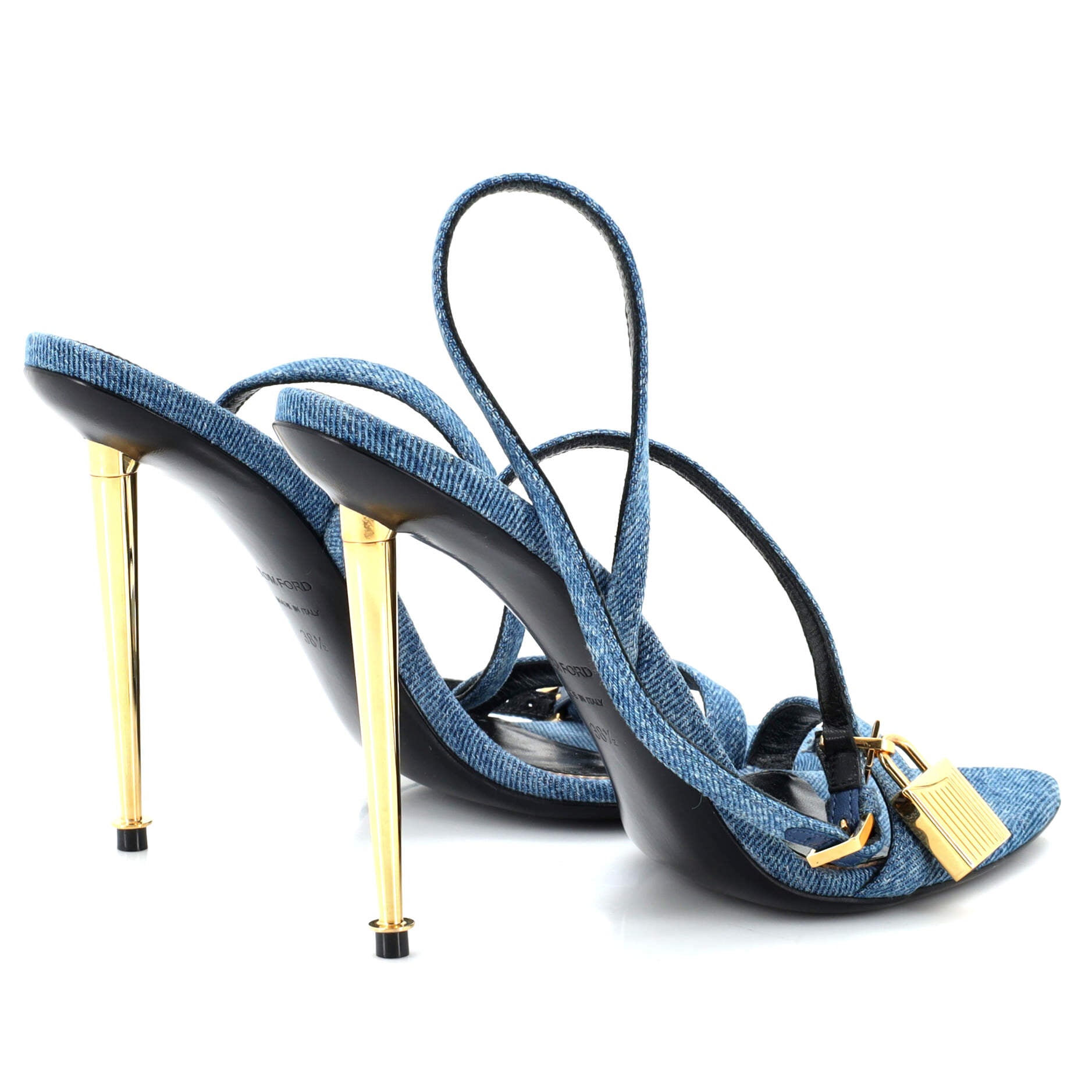 Women's Padlock Pointy Naked Heeled Sandals Denim 105