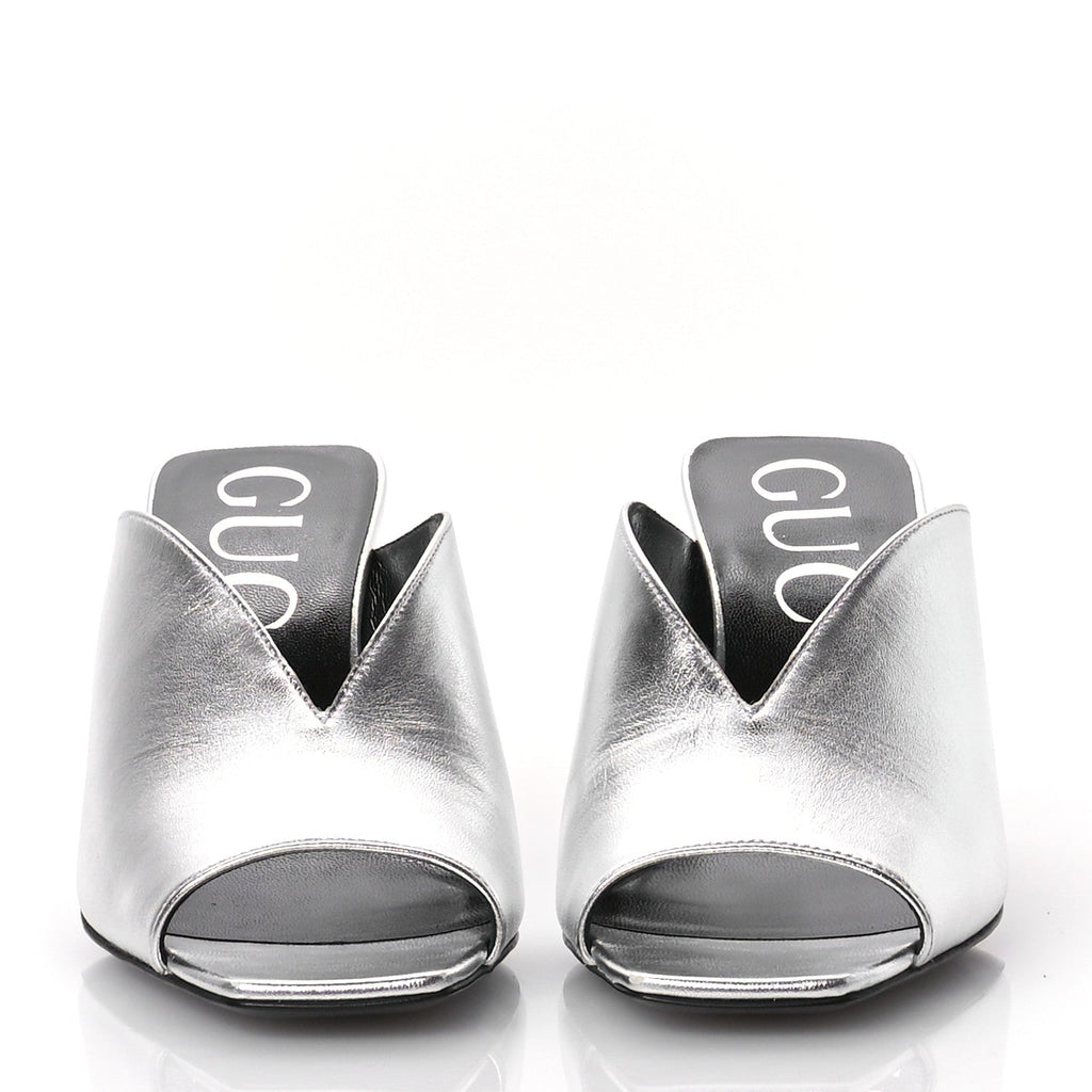 Metallic Nappa Silk Square G Slide Sandals  36.5 Argento