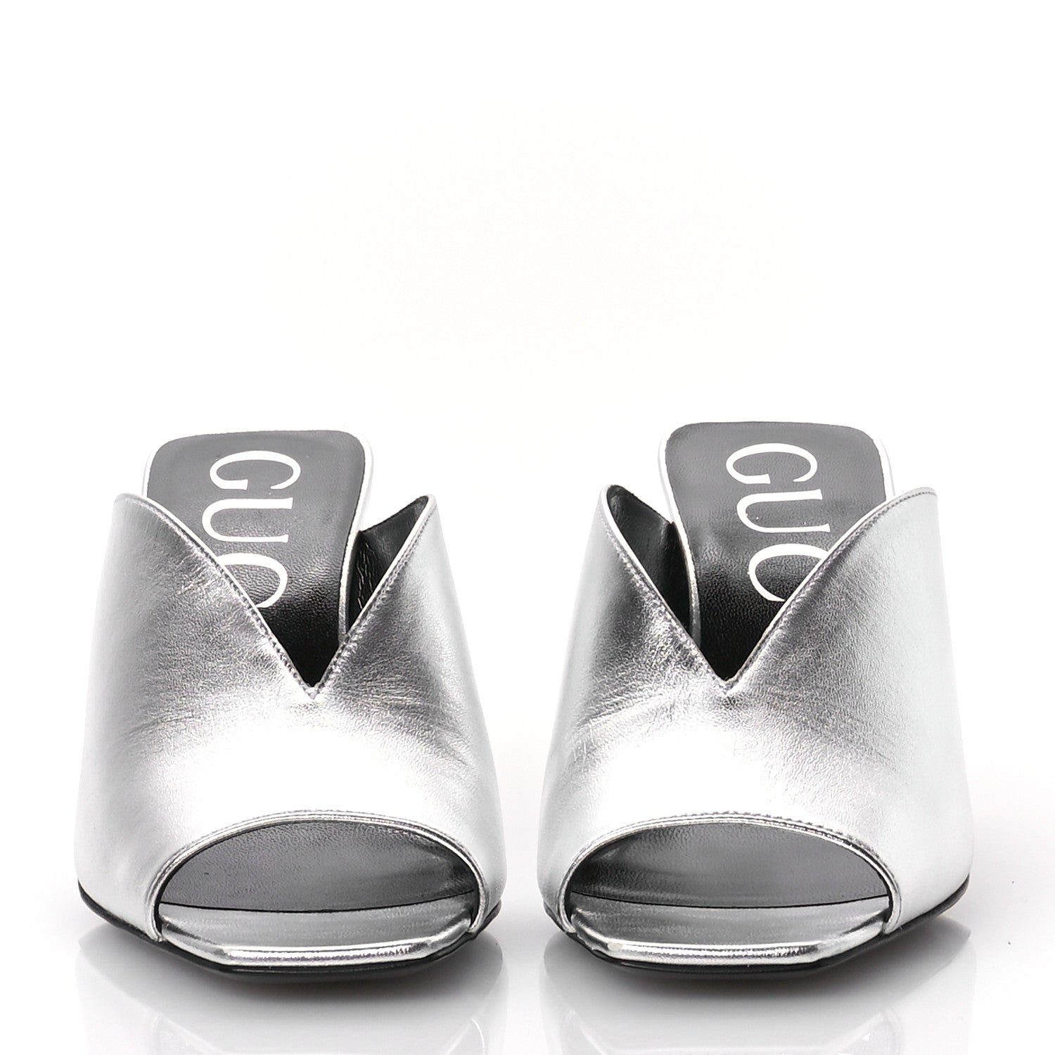Metallic Nappa Silk Square G Slide Sandals  36.5 Argento