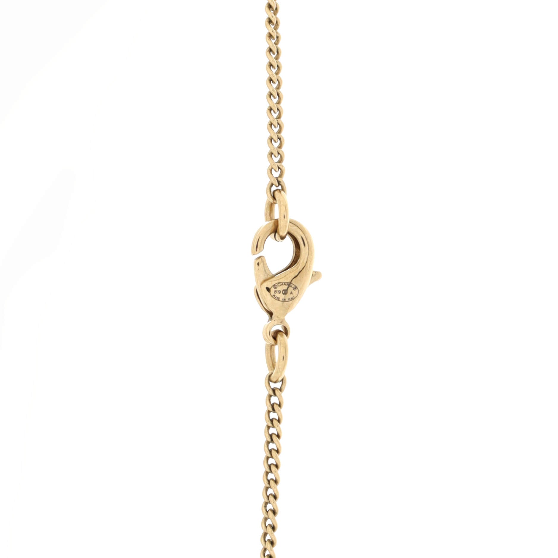 Reversible Quilted CC Pendant Necklace Metal with Crystals and Enamel