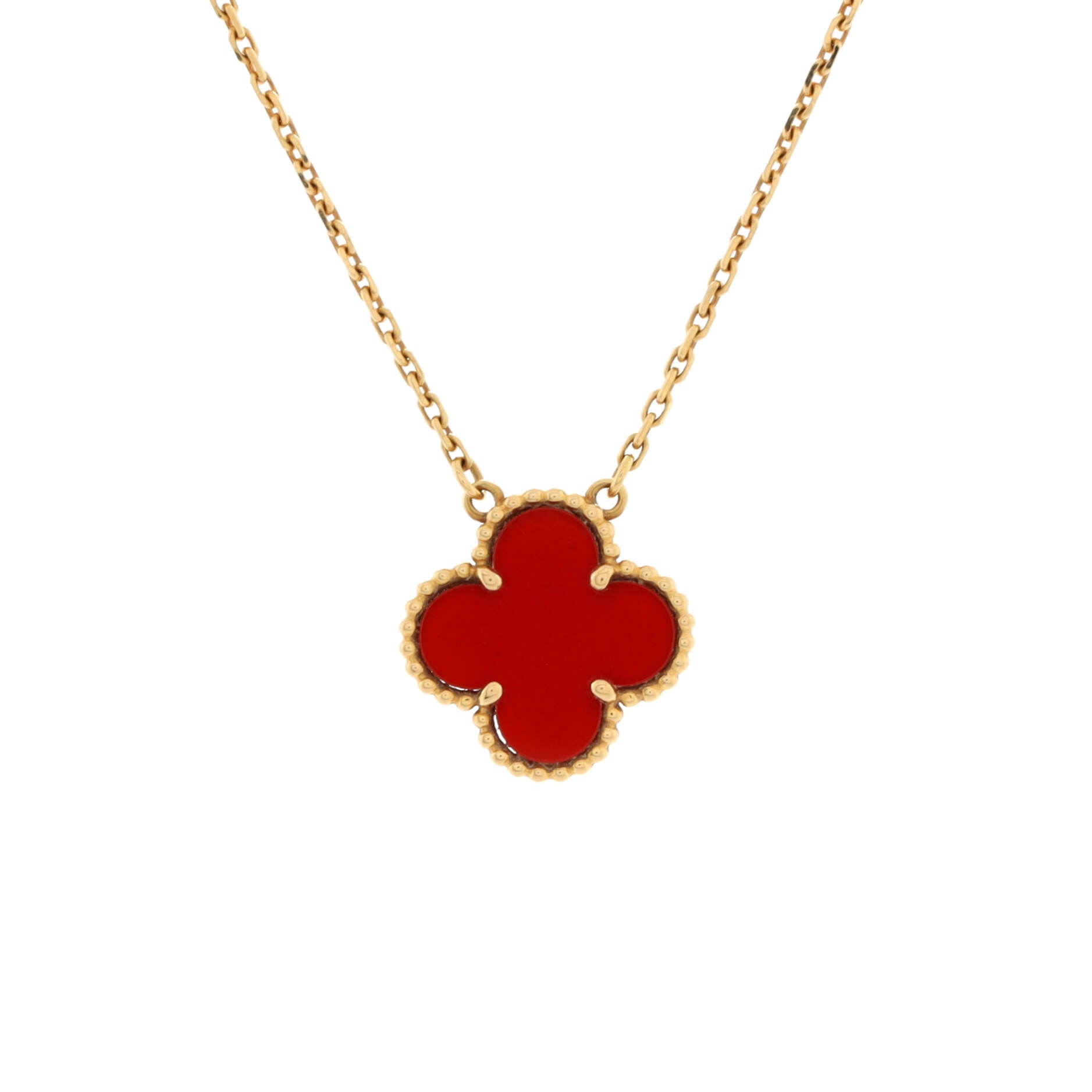 Vintage Alhambra Pendant Necklace 18K Yellow Gold and Carnelian