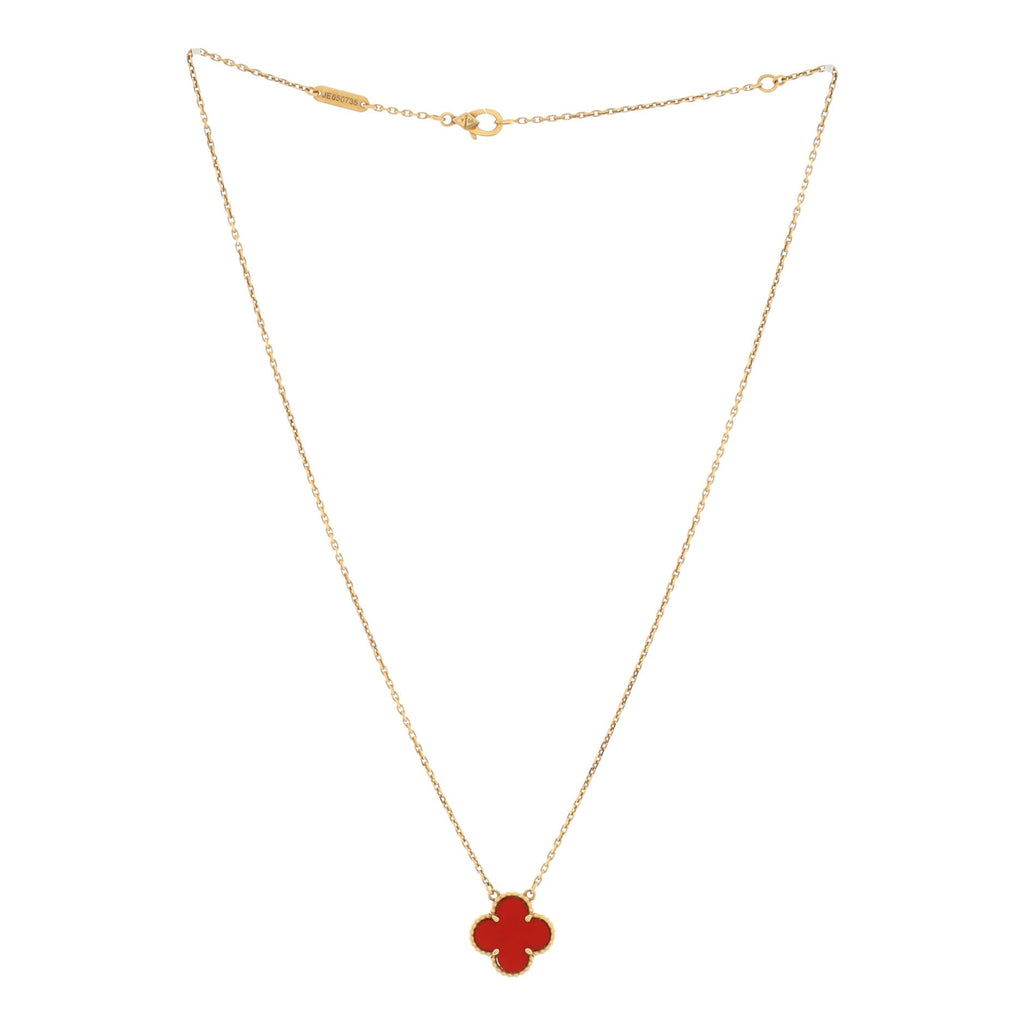 Vintage Alhambra Pendant Necklace 18K Yellow Gold and Carnelian