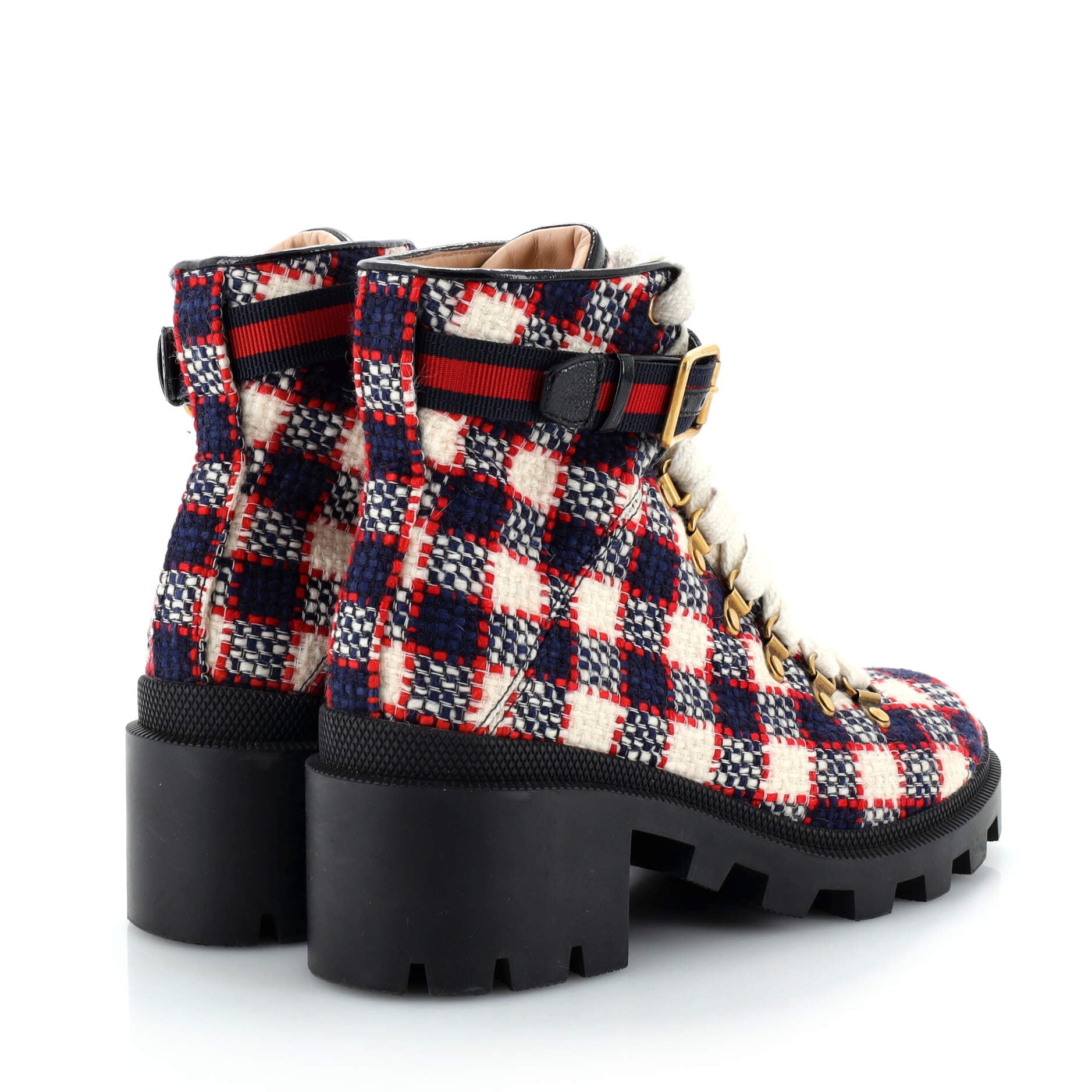 Women's Heeled Lace Up Combat Ankle Boots Tweed