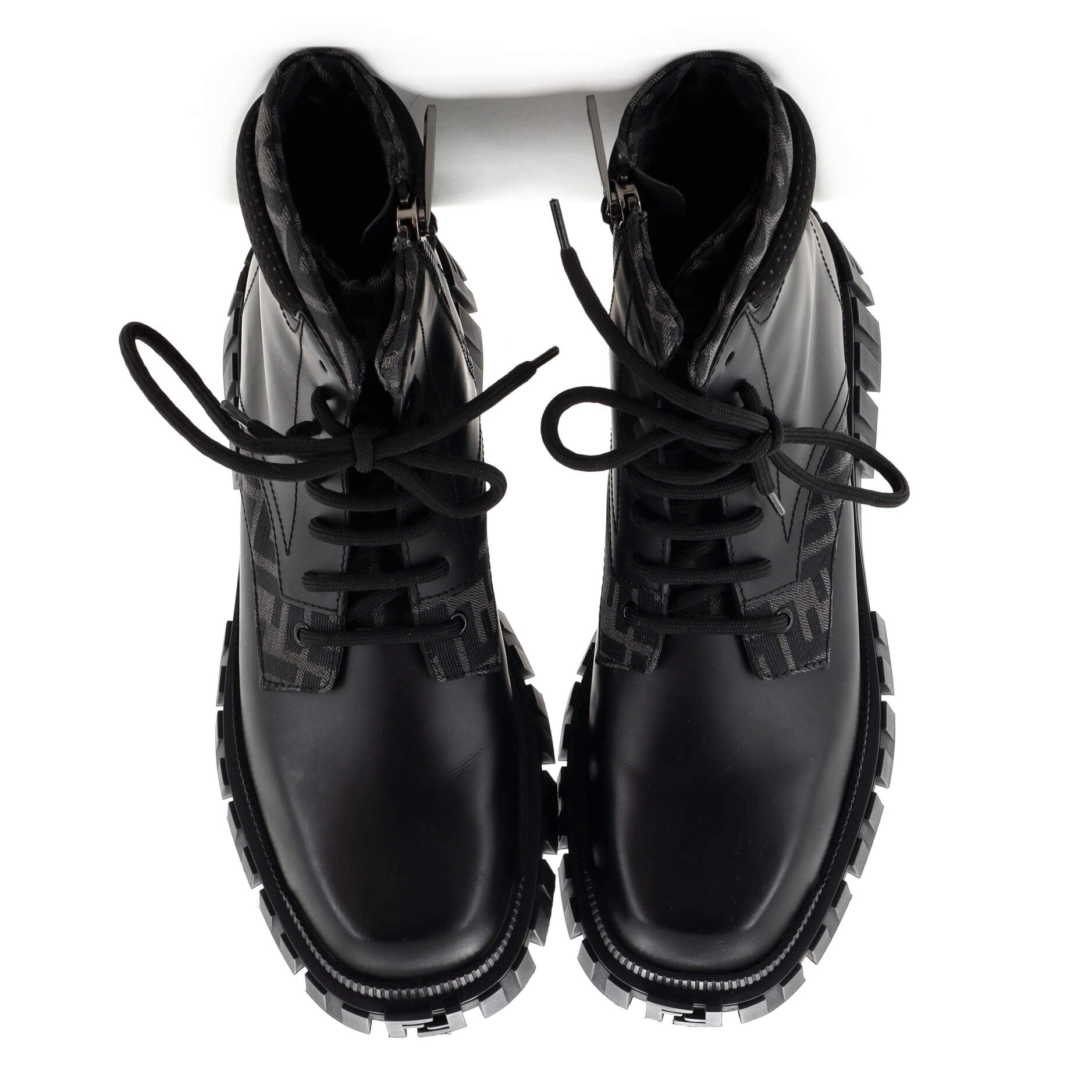 Men's Fendi Force Combat Boots Leather with Zucca Jacquard
