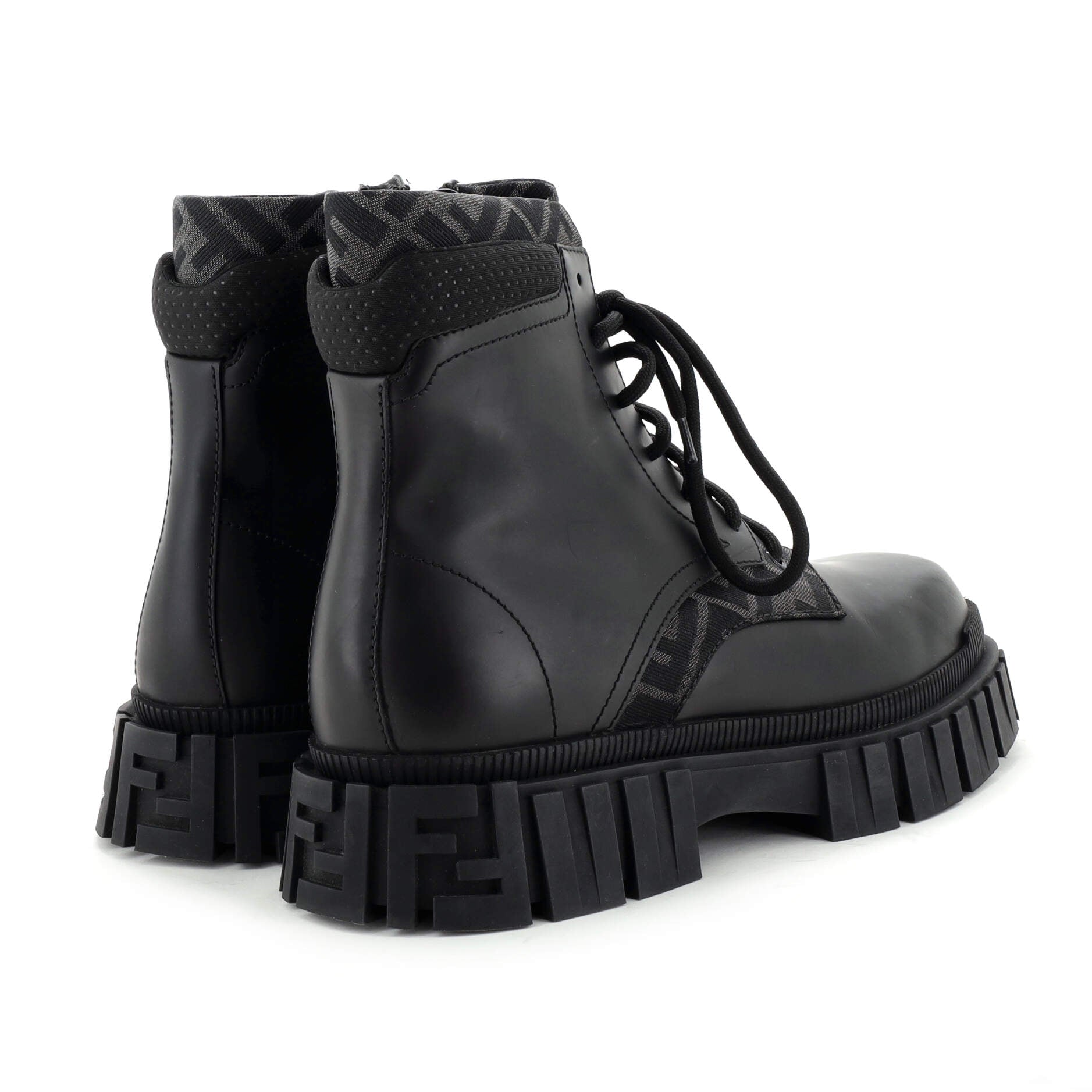 Men's Fendi Force Combat Boots Leather with Zucca Jacquard