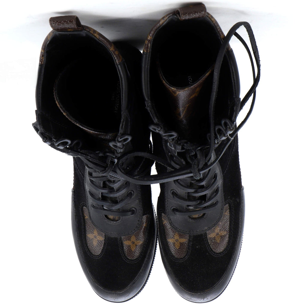 Women's Laureate Platform Desert Boots Suede with Monogram Canvas