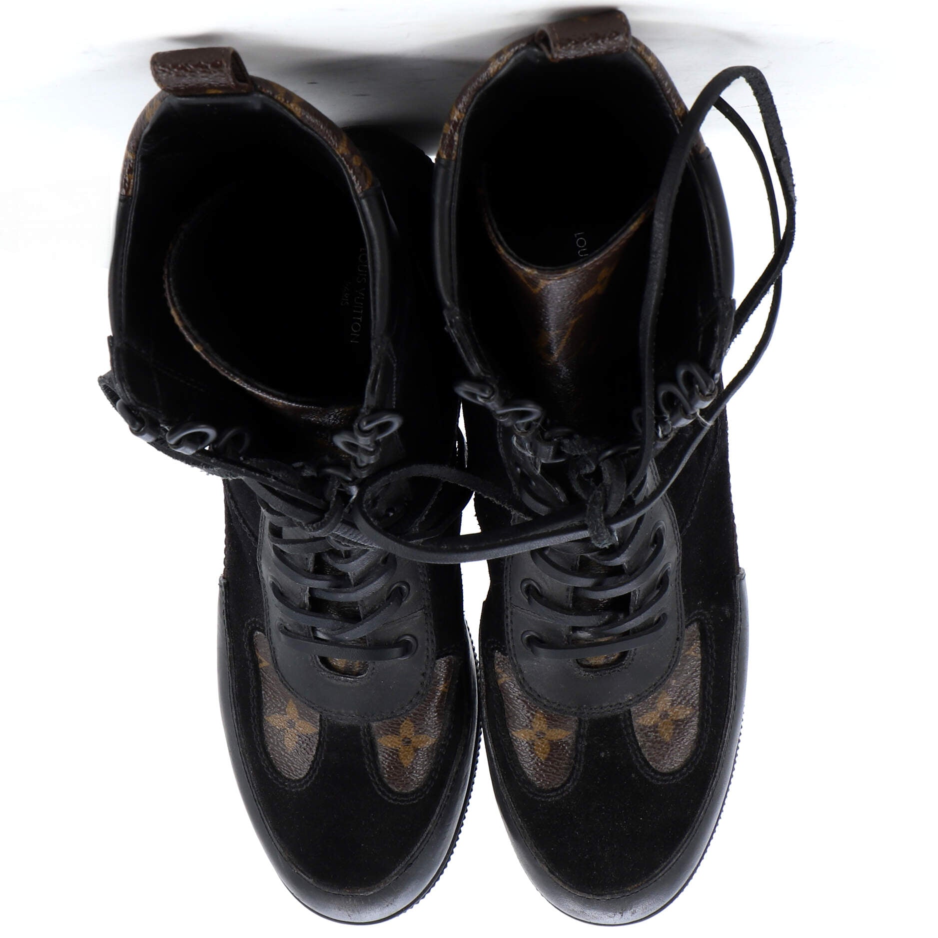 Women's Laureate Platform Desert Boots Suede with Monogram Canvas