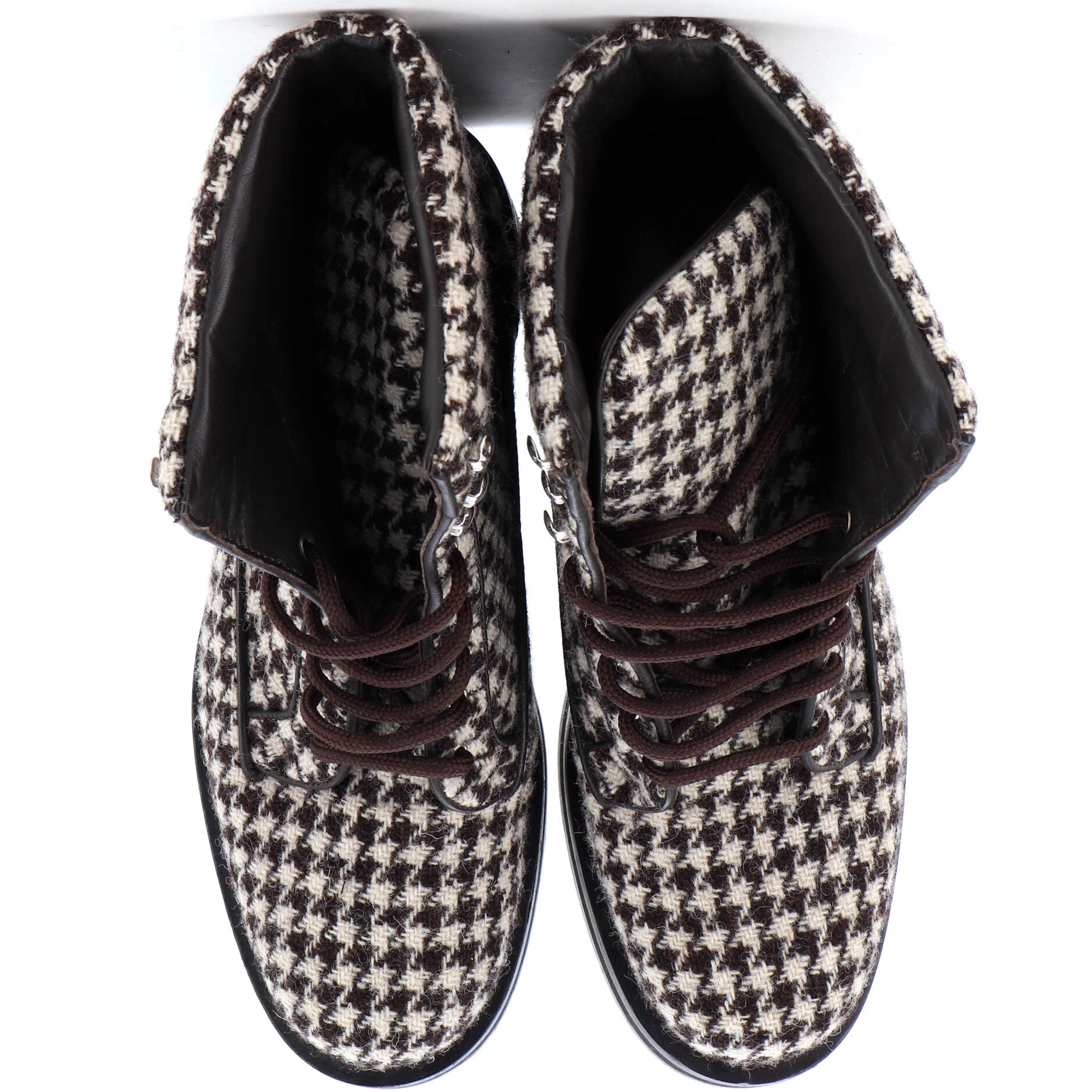 Women's Lace Up Combat Boots Houndstooth Tweed