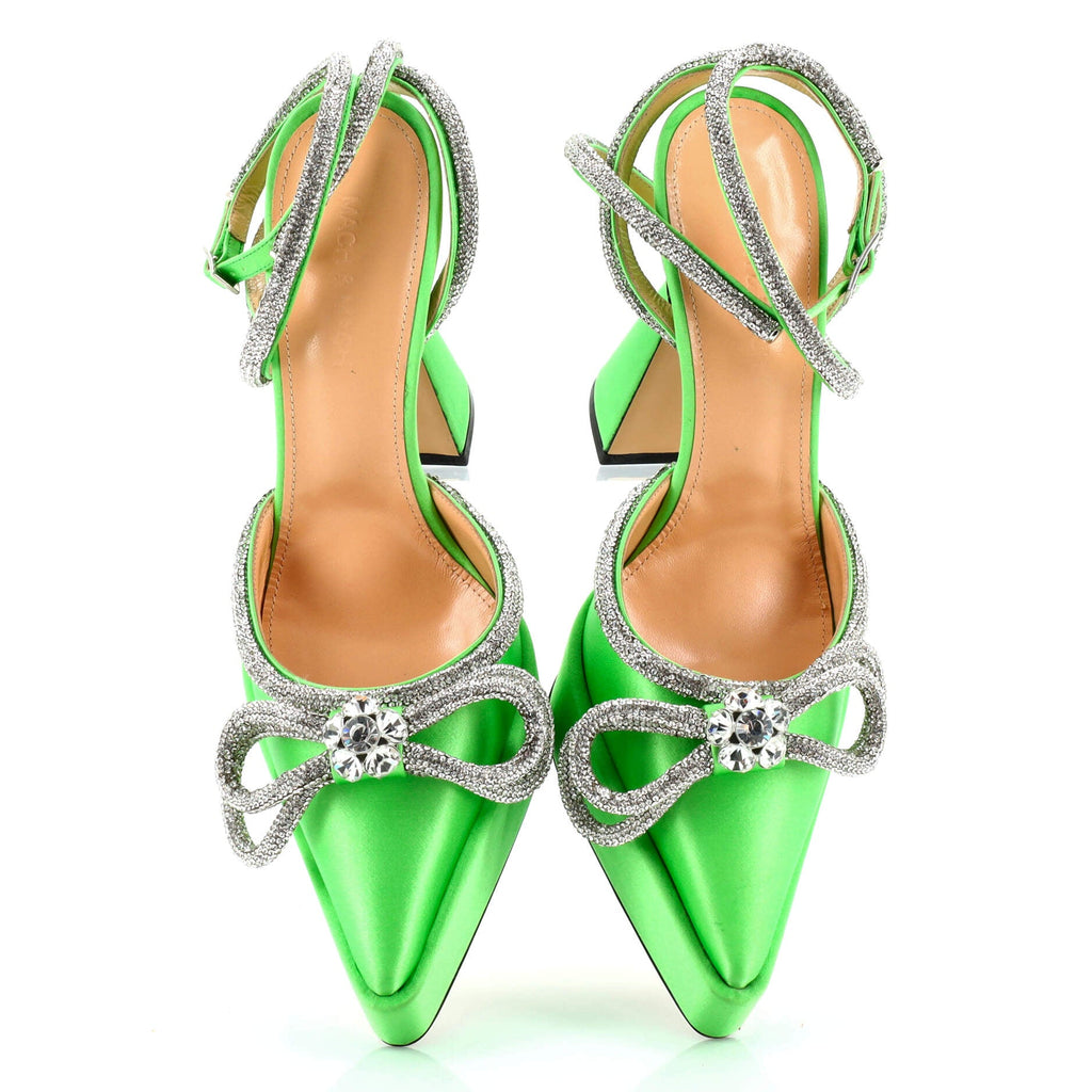 Women's Double Bow Ankle Strap Platform Pumps Satin 140